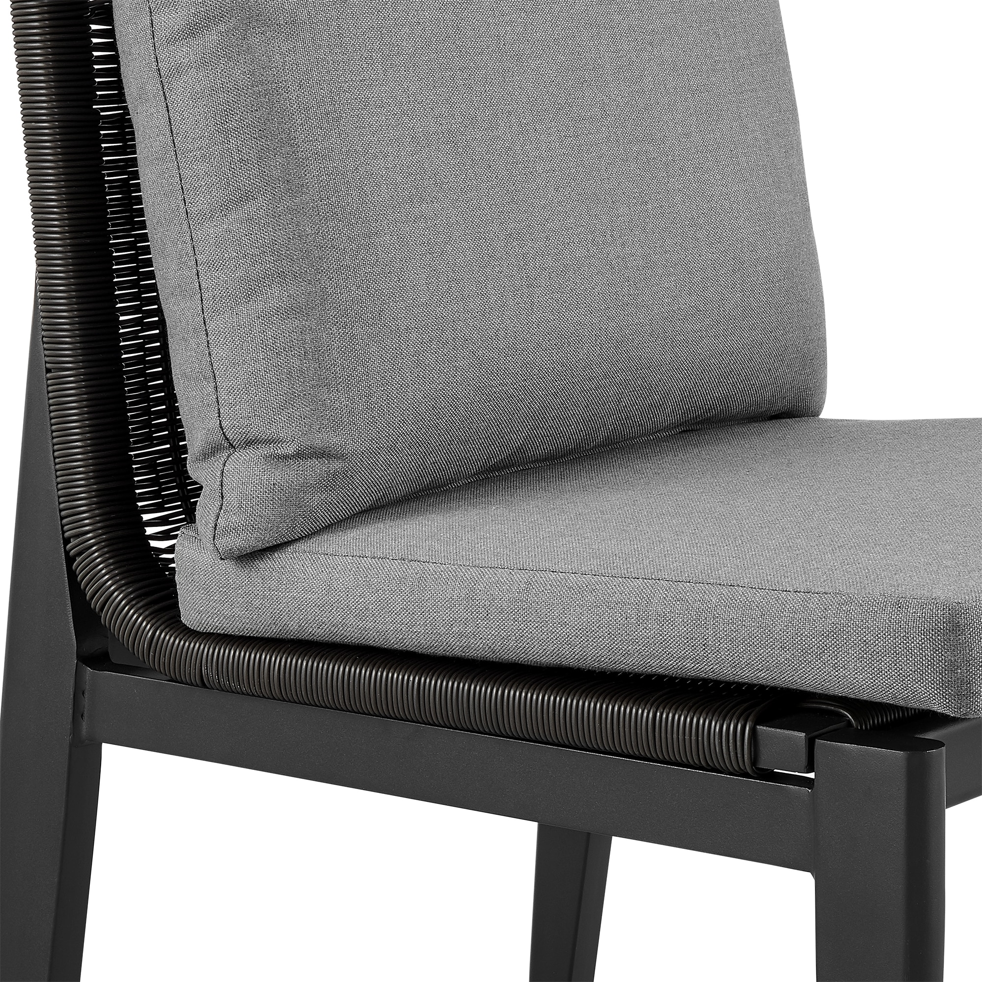 Cayman Gray Aluminum and Rattan Outdoor Dining Chairs with Cushions - Set of 2