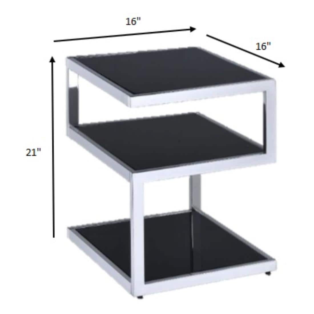 Alysa 16'' Black Glass & Stainless Steel 3-Tier End Table