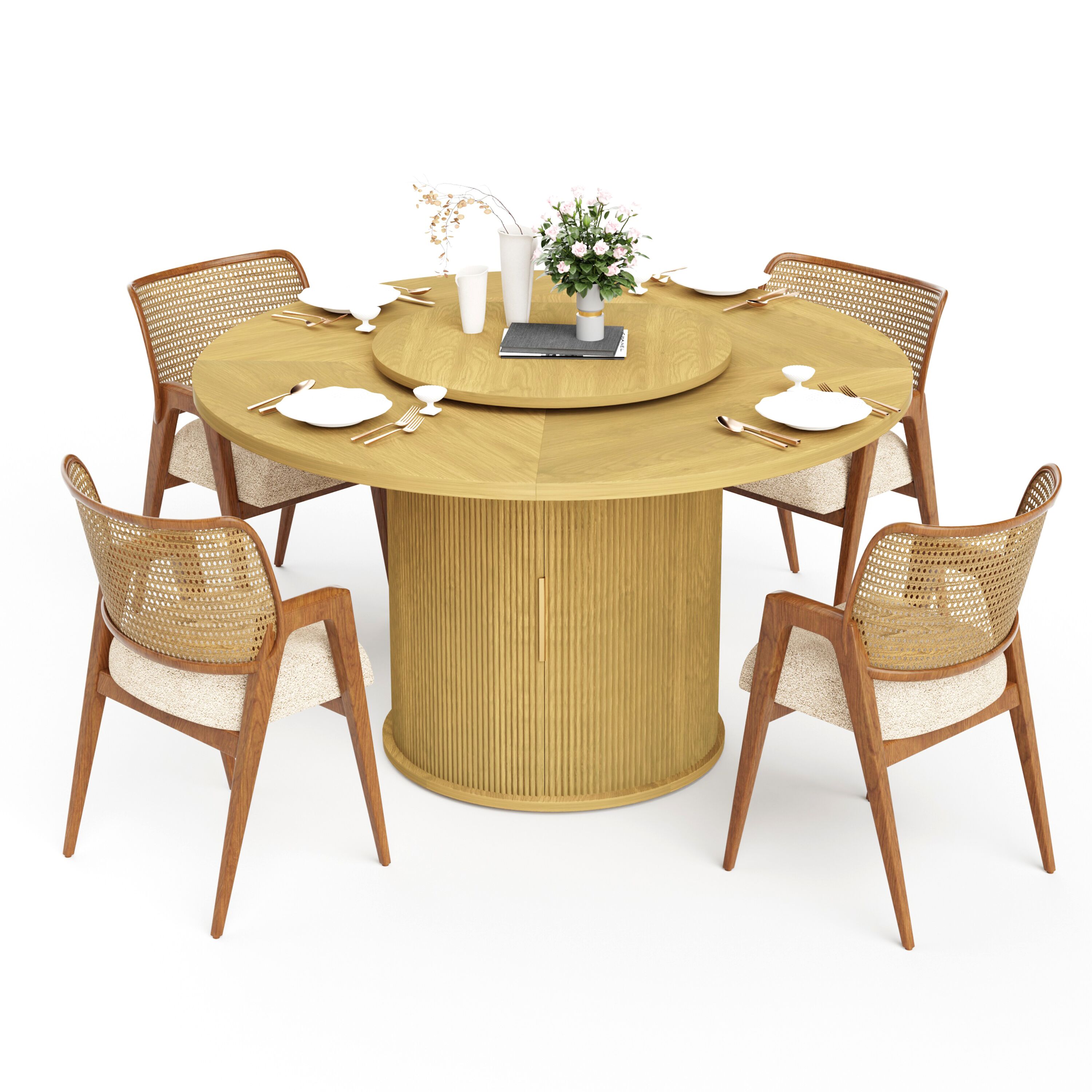 LUXEYARD 55-inch round dining table for six featuring a double-tiered ...