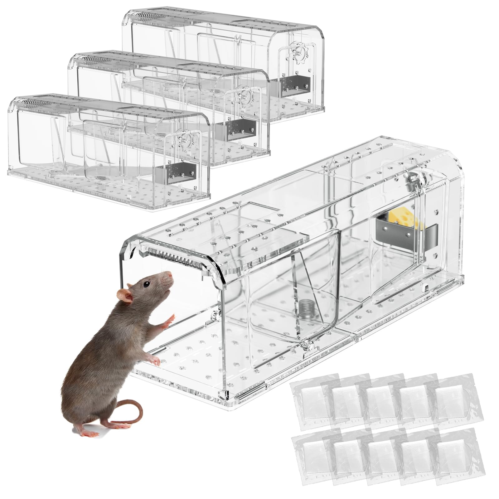 Oyezvary  Humane Mouse Trap 4 pcs Reusable Live Catch and Release Mouse Trap for Indoor Outdoor Pet Friendly Safe Design Easy to Use Transparent