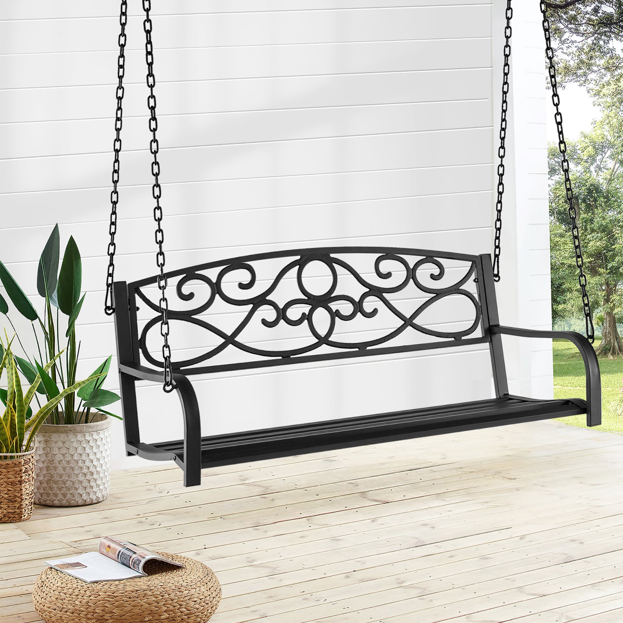 Steel wicker garden discount bench