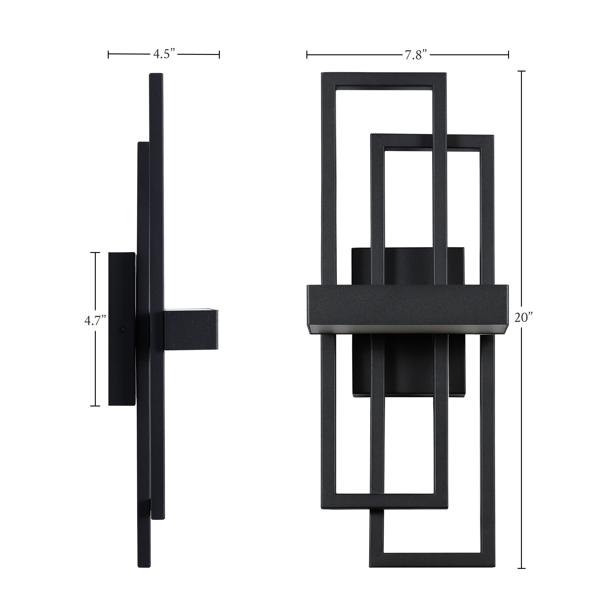 Modern Black Geometric LED Outdoor Wall Sconce, 20 Inch