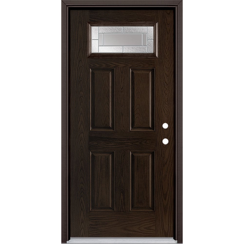 Masonite 3419783 Focus 36-in x 80-in x 4-9/16-in Fiberglass 1/4 lite Left-hand inswing Walnut Stained Prehung Front Door with Brickmould Insulating core