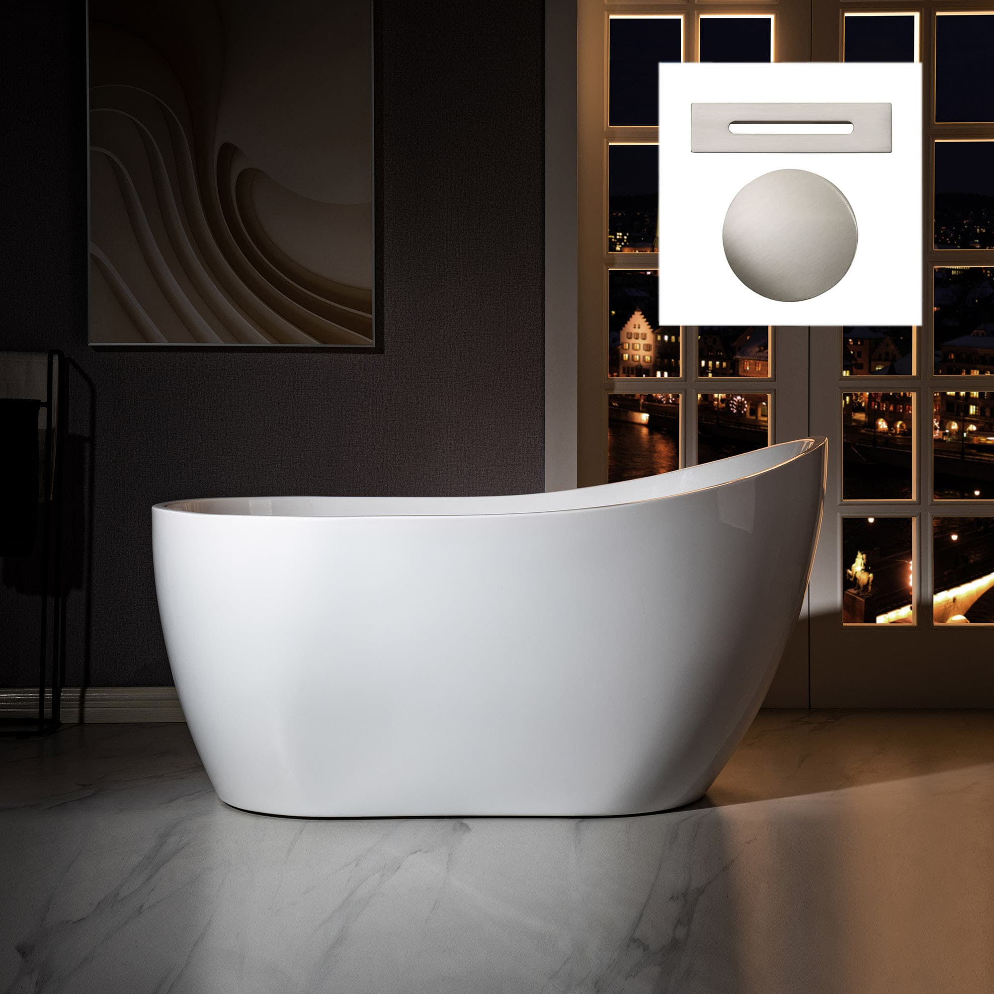Fontana Latina White Acrylic Freestanding Indoor Bathtub with Body Jets and  Faucet