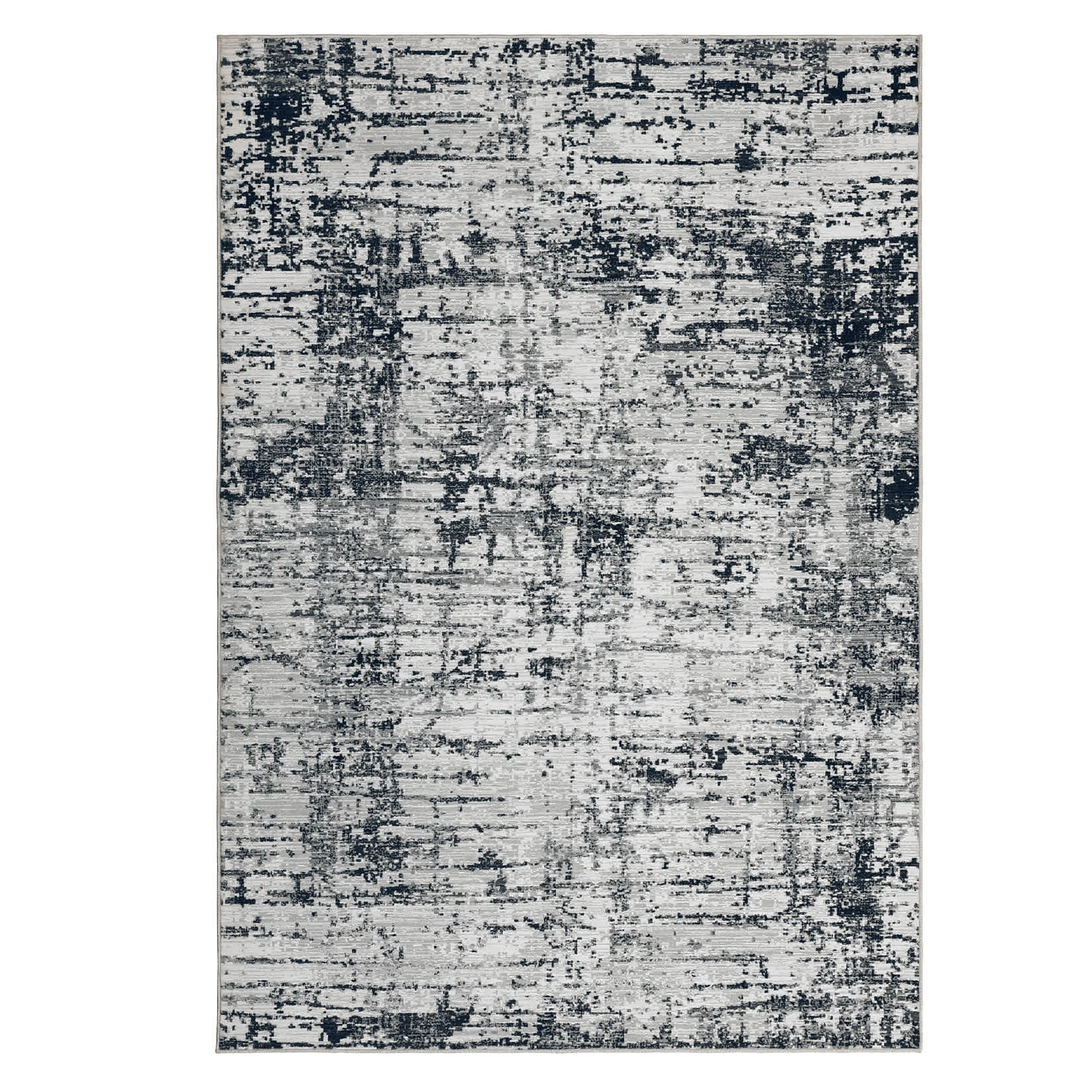 Qeetex LSN-PHO-16LWDY9S 10 x 13 ft Polyester Imitation Cashmere Black Gray Rectangular Hallway Bathroom Entryway Kitchen Office Foldable Line Printed Modern Washable Area Rug
