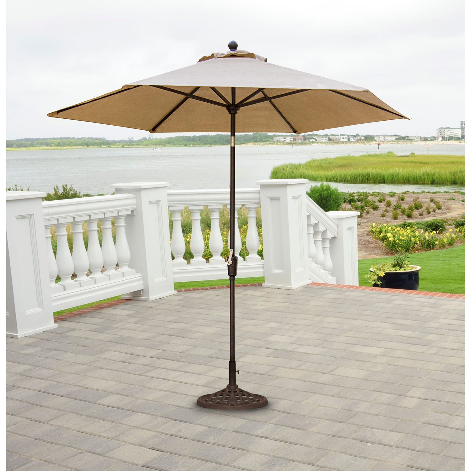 Hanover TRADUMB-11 11-ft Aluminum Tan Crank Market Patio Umbrella