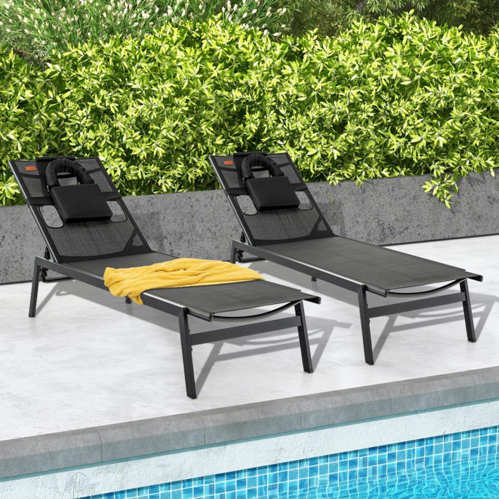 BABOOM Patio Sunbathing Lounge Chair Black Metal Frame Stationary ...