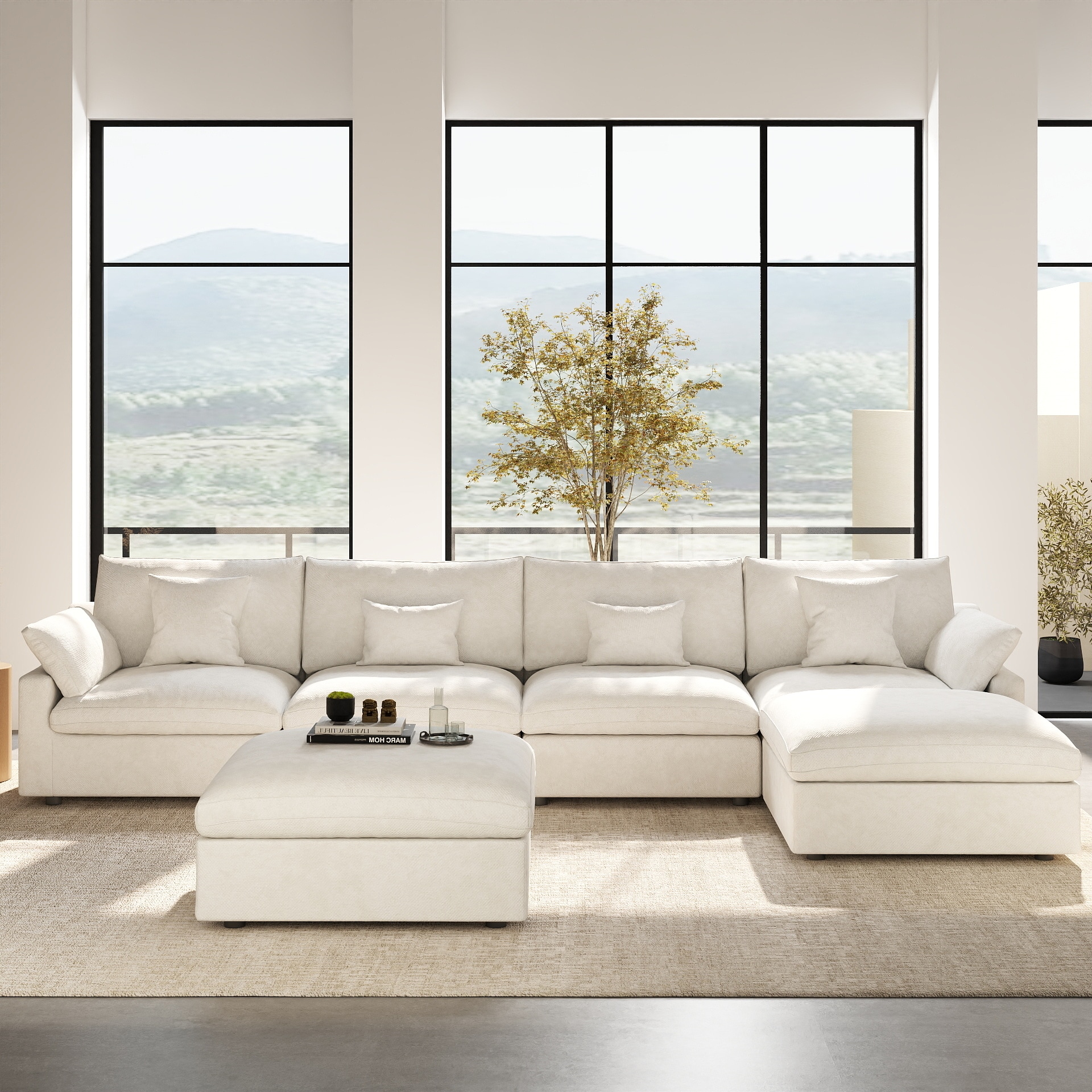 BuotiqHom DH-S4+2-140WE 156-in Modern White Linen 6+ -seater Sectional