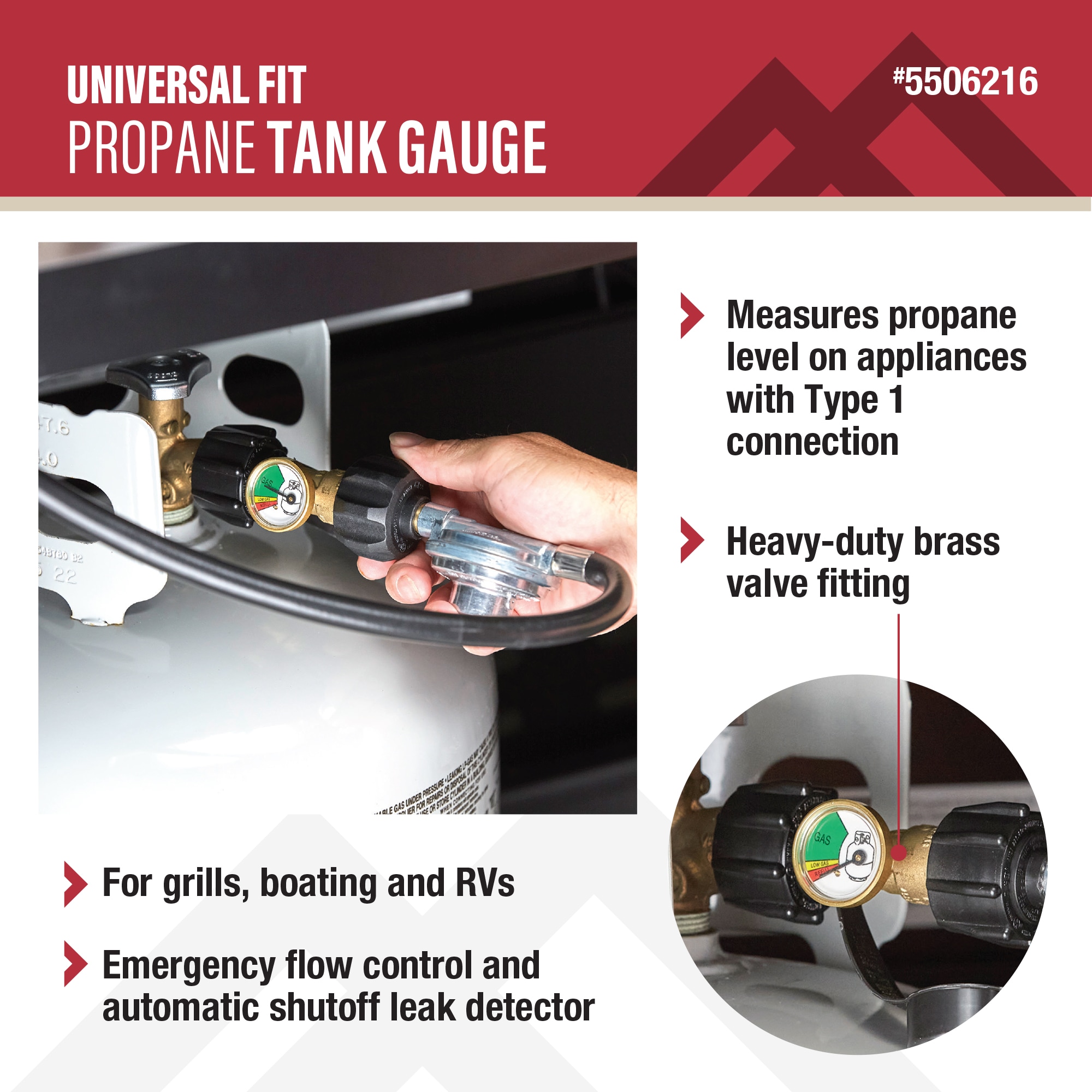 New Propane Tank Brass Adapter W/Pressure Meter Gauge 4 Master LP Gas Grill  BBQ RV