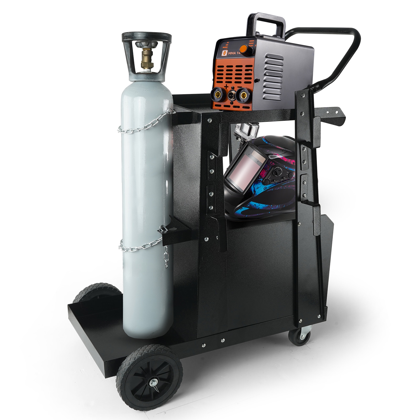 GIVIMO 2-Tier Heavy Duty Welding Cart - 265-lb Static Capacity Welder Cart with Anti-Theft Lockable Cabinet - 360- Swivel Wheels - 2 Tank Slots - Safety Chains - for TIG ARC Plasma Cutter
