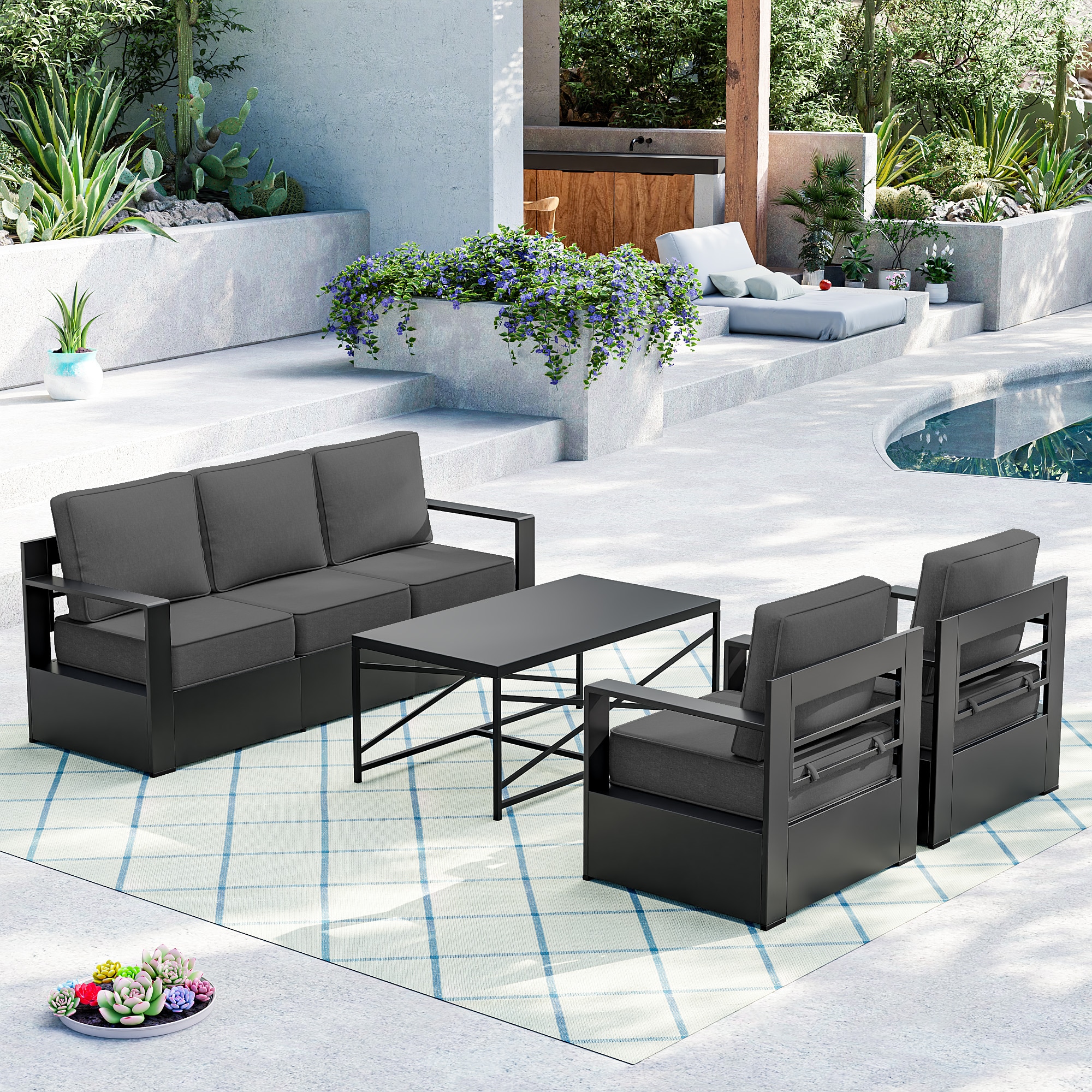 Gardenbee 4 -Piece Patio Conversation Set with Gray Cushions Included