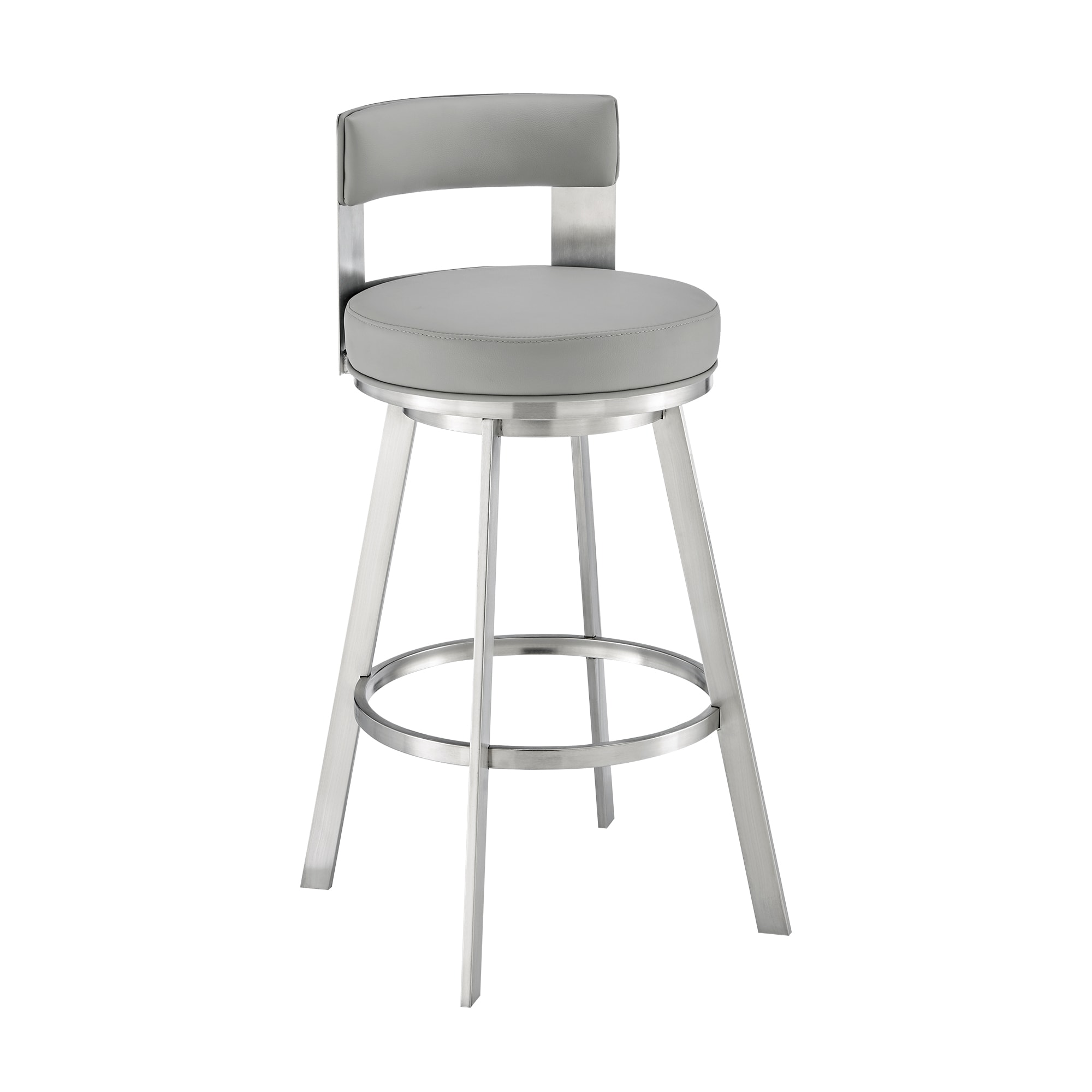 Armen Living 840254335523 Brushed Stainless Steel 30.0-in H Bar height Bucket seat Upholstered Swivel Metal Bar Stool and Back