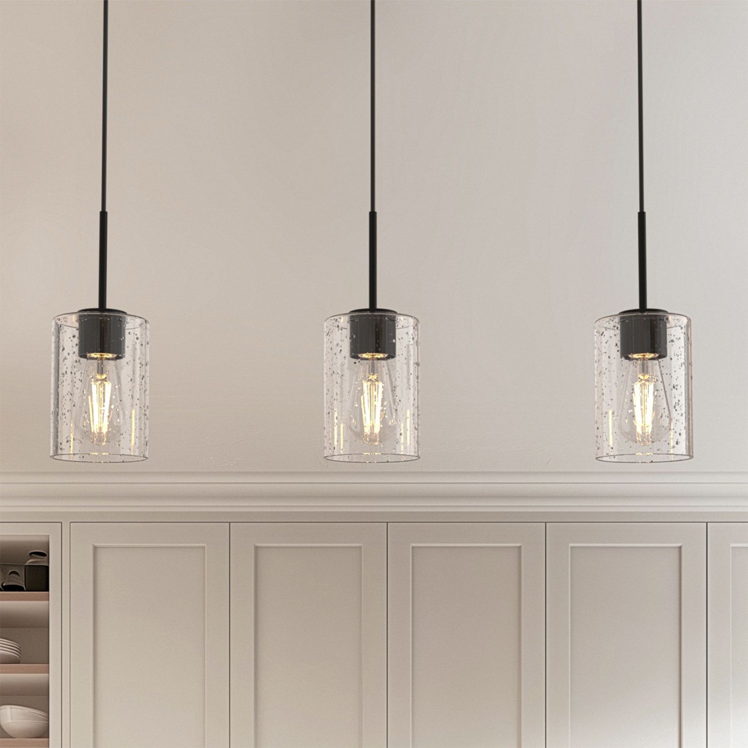 DORESshop Set of 3 Clear Seeded Glass Replacement Lamp Shades 6.5 in H 4.5 in Bottom Diameter Cylinder Disign for Pendant or Wall Light 110V (Fixture and Bulbs Not Included)