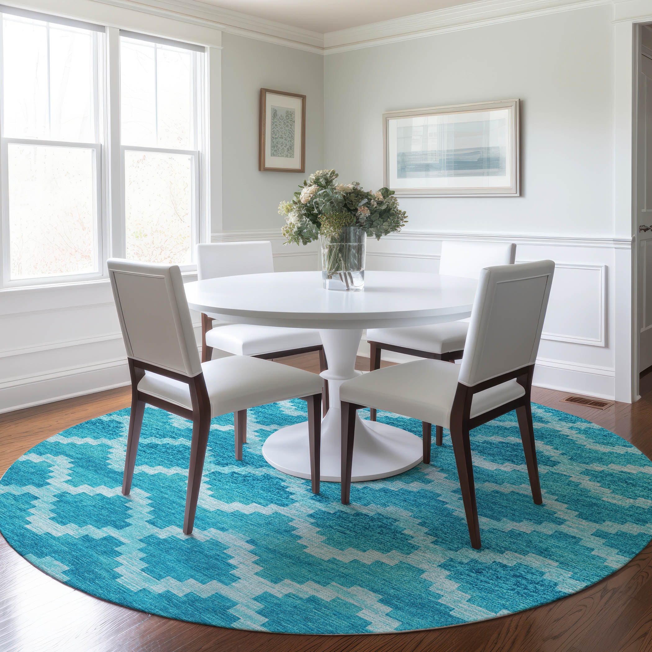Addison Rugs AMF115TU8RO Mayfield AMF115TU 8 x 8 (ft) Loomed Polyester Turquoise Round Indoor Geometric Machine washable Area rug