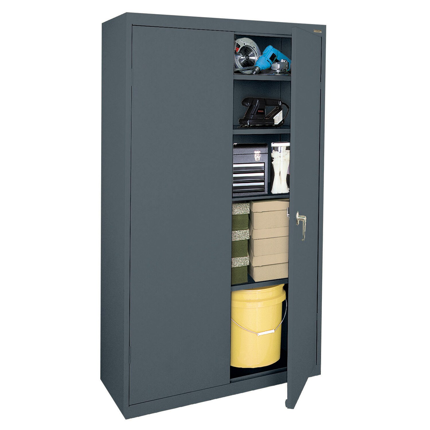 Charcoal Steel Freestanding Lockable Office Cabinet, 72'' H x 36'' W