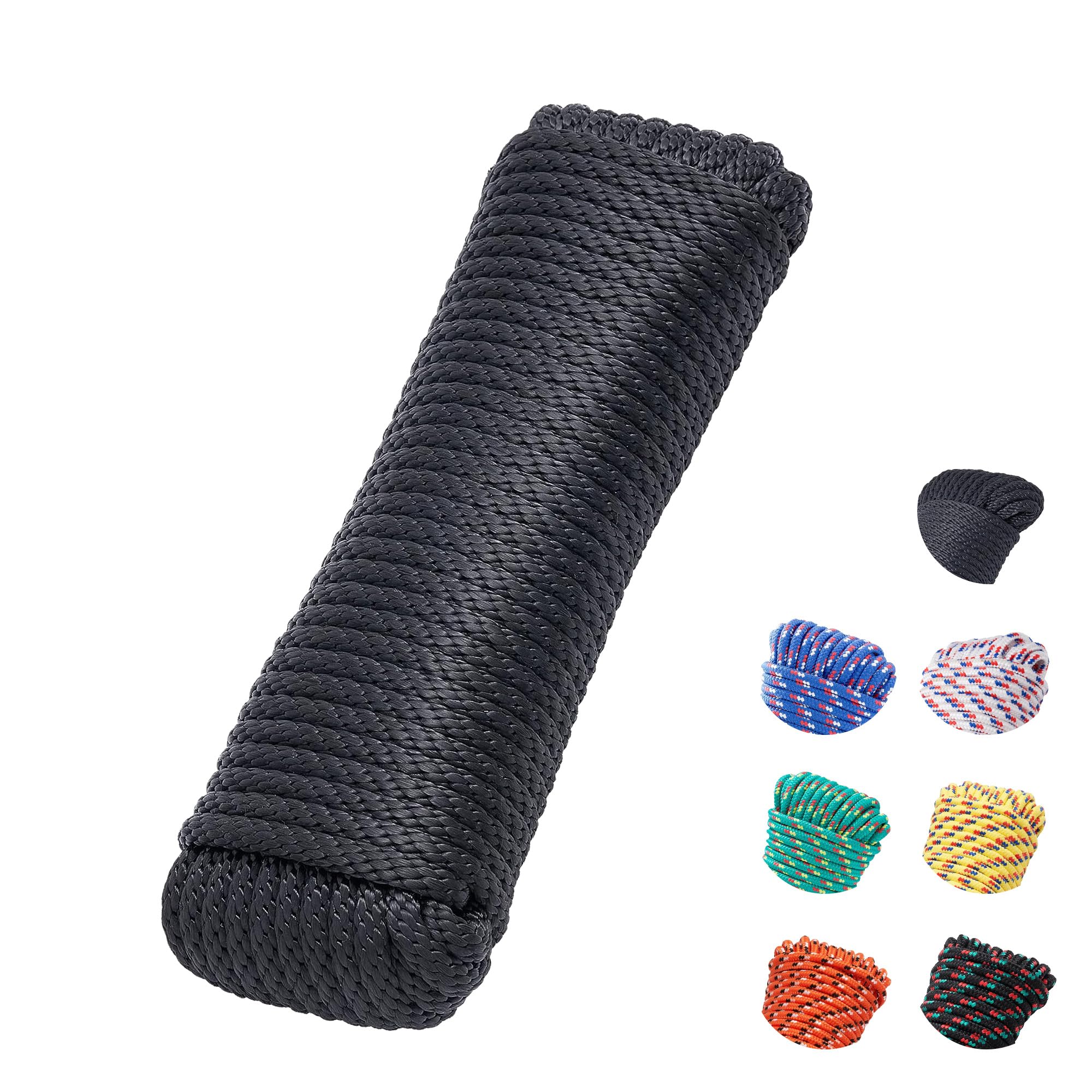 Adrinfly  3/8 Inch 100 Foot Solid Braided Polypropylene Rope for Outdoor and Indoor Use Camping Boating Flag Pole and General Purpose Tie Down