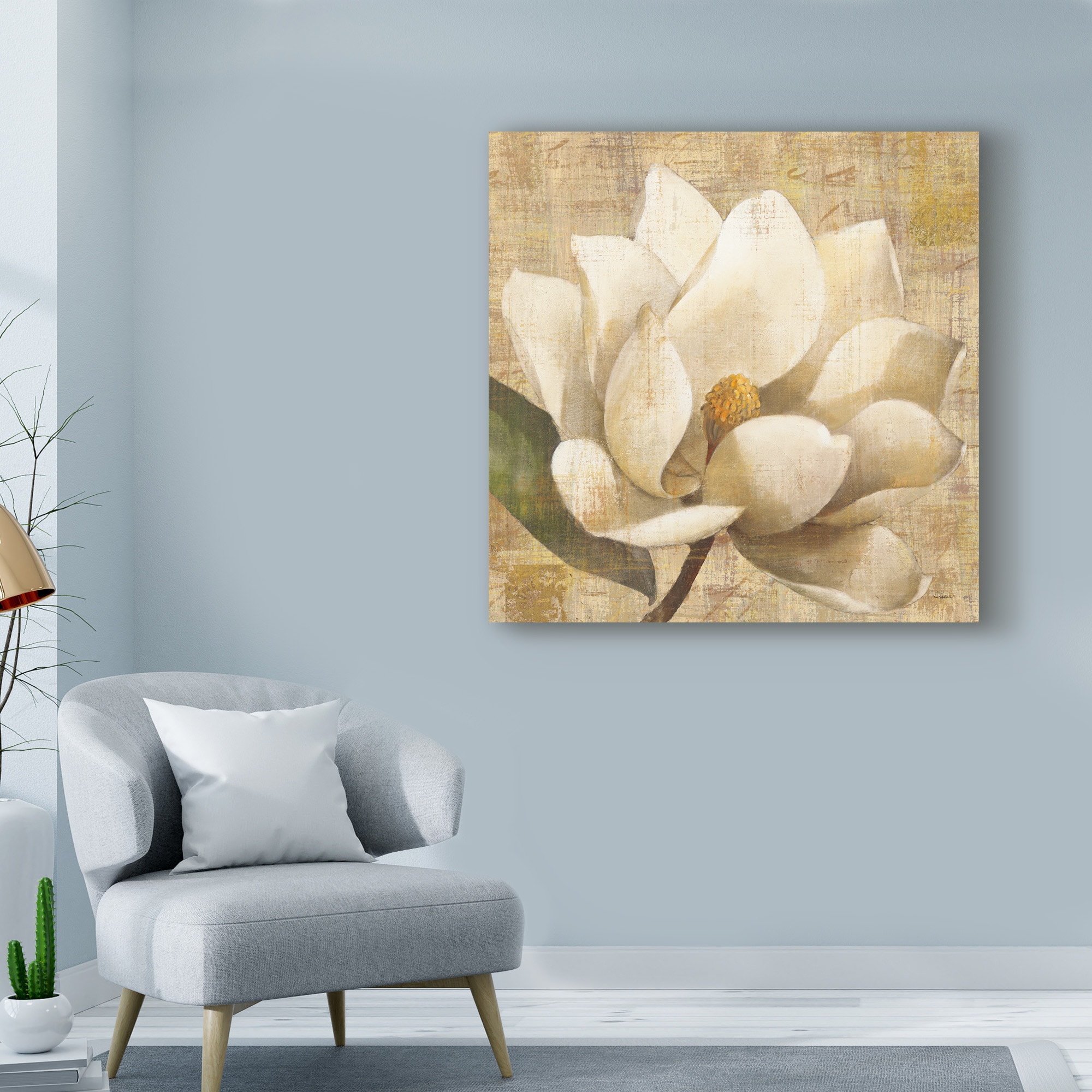 Trademark Fine Art WAP08732-C3535GG Albena Hristova "Magnolia Blossom On Script" 35x35 Canvas Art Albena Hristova Multicolor 35-Inches H x 35-Inches W Floral Canvas Print