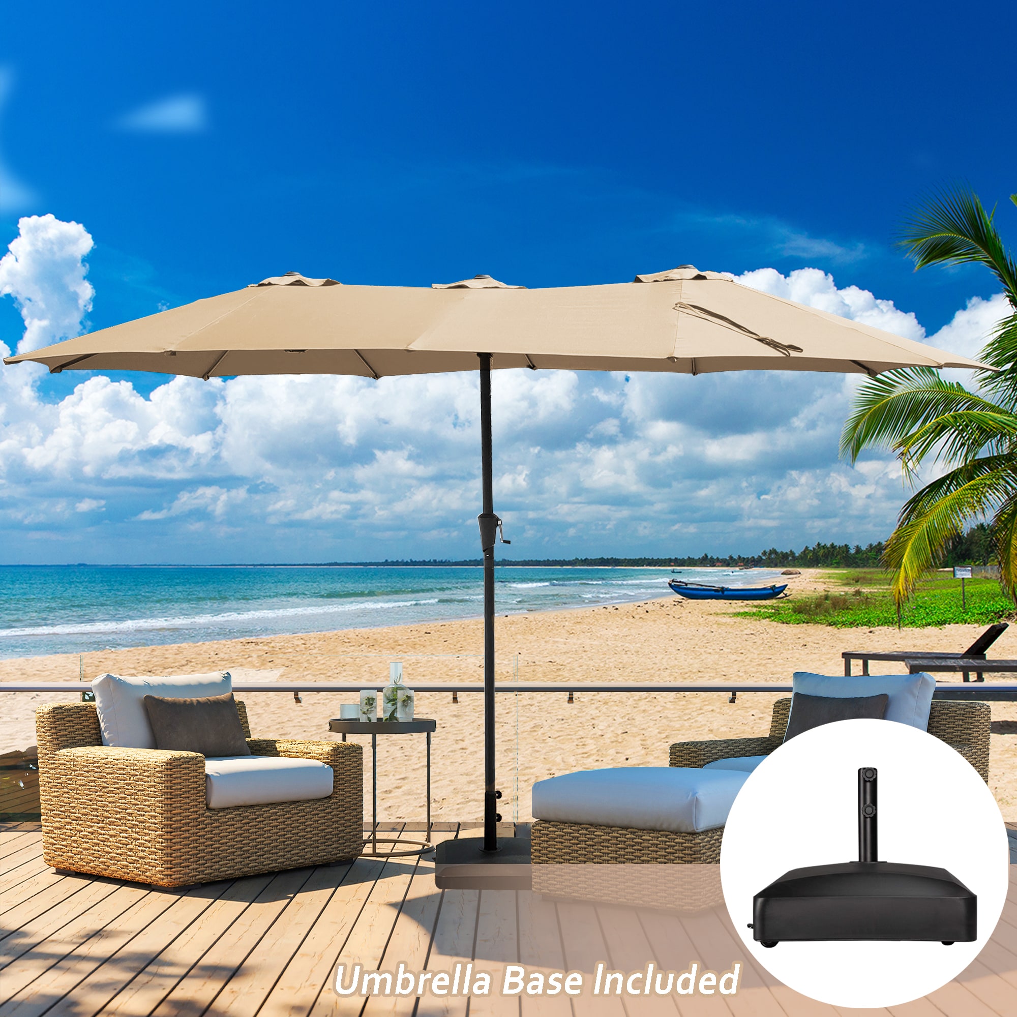 Fun Orange FUN11HW13 15-Feet Steel Beige No-tilt Market Patio Umbrella with Base