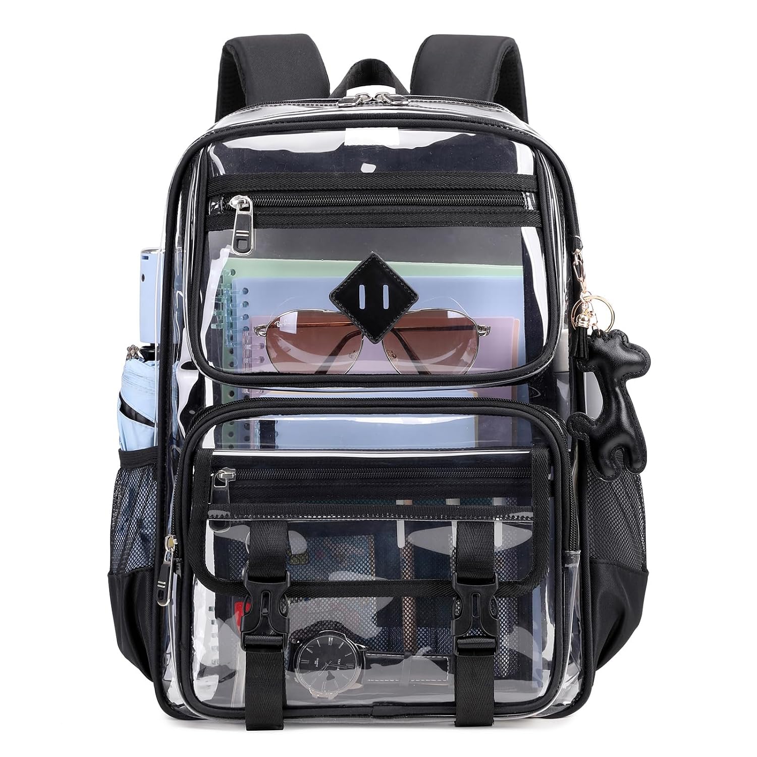 KINGSLONG Clear PVC Backpack with Laptop Sleeve 16.1in Transparent Stadium Approved See Through Bookbag for School Work and Events
