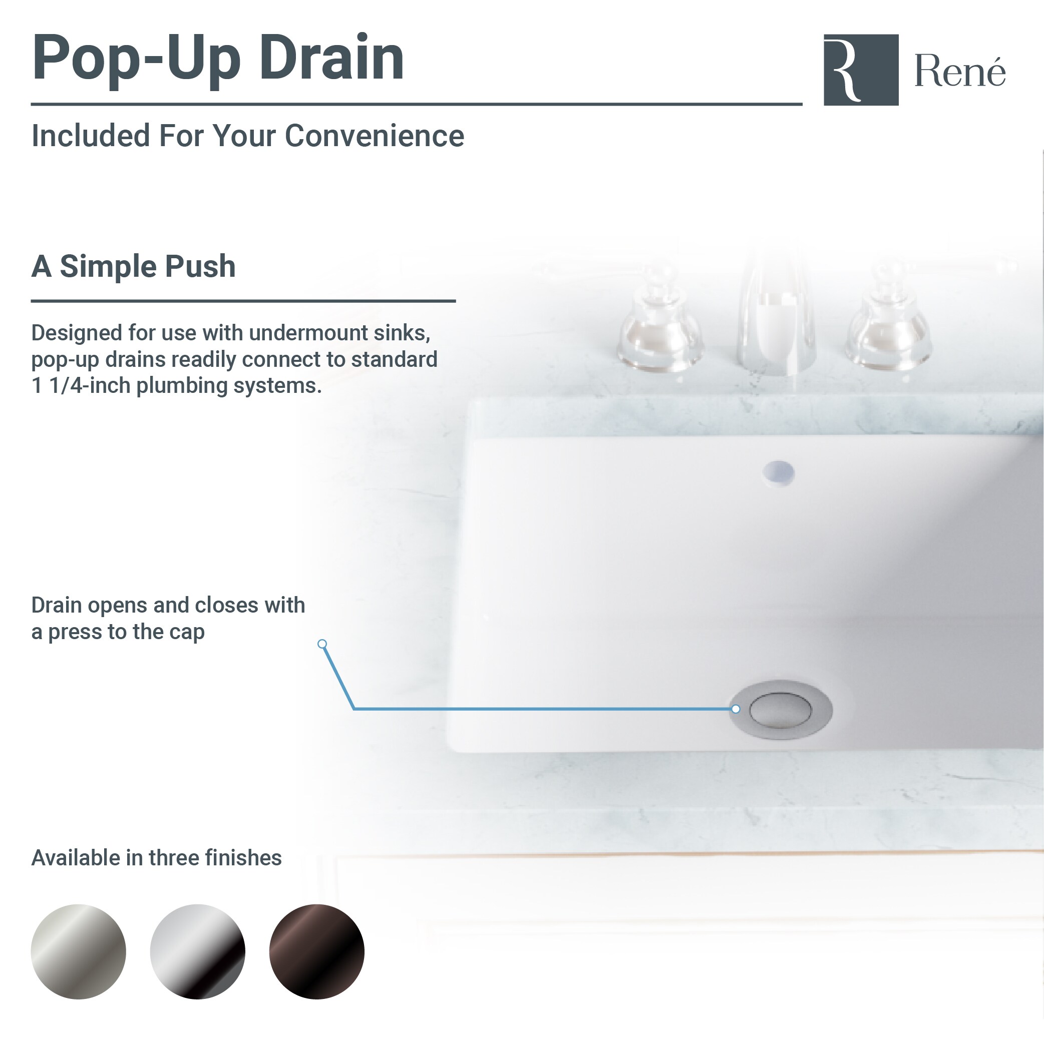 Rene 16 in. Undermount Bathroom Sink in White with Pop-Up Drain in Chrome