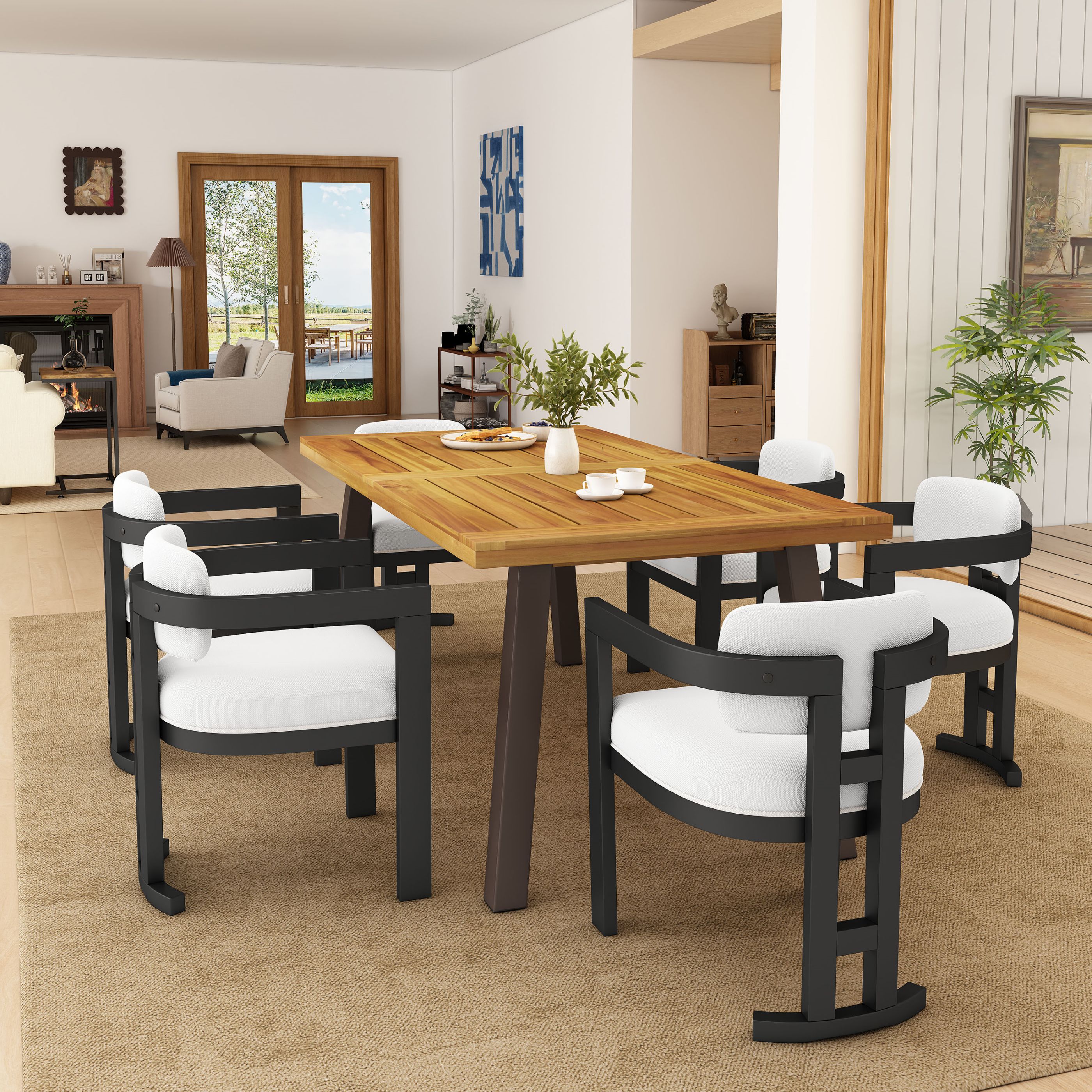 LIVIZA GIZ-AT7079WH TN6 White Contemporary/Modern Dining Room Set with Rectangular Table ( Seats 6 )