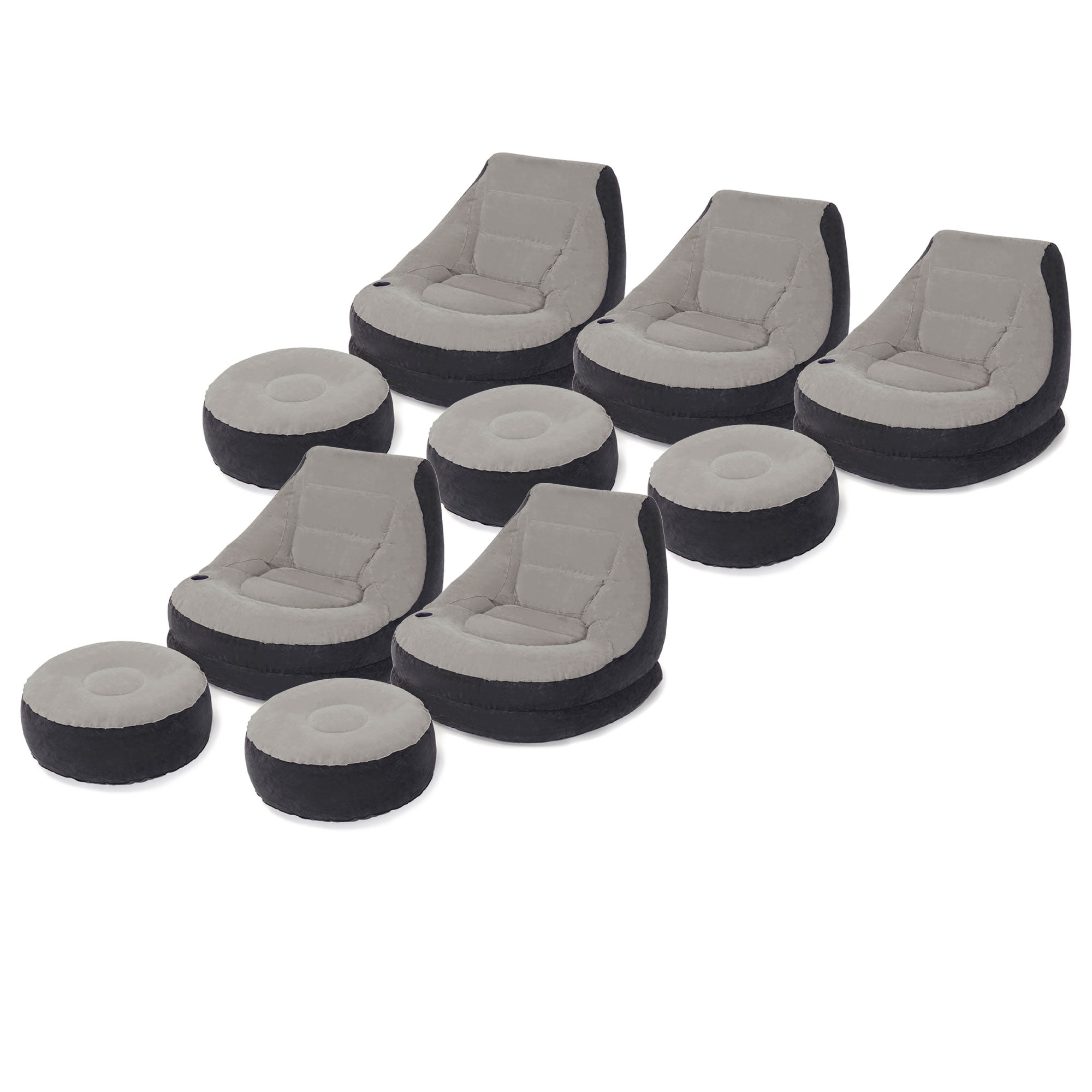  Inflatable Ultra Lounge Chair With Cup Holder and Ottoman Set Gray (5 Pack)