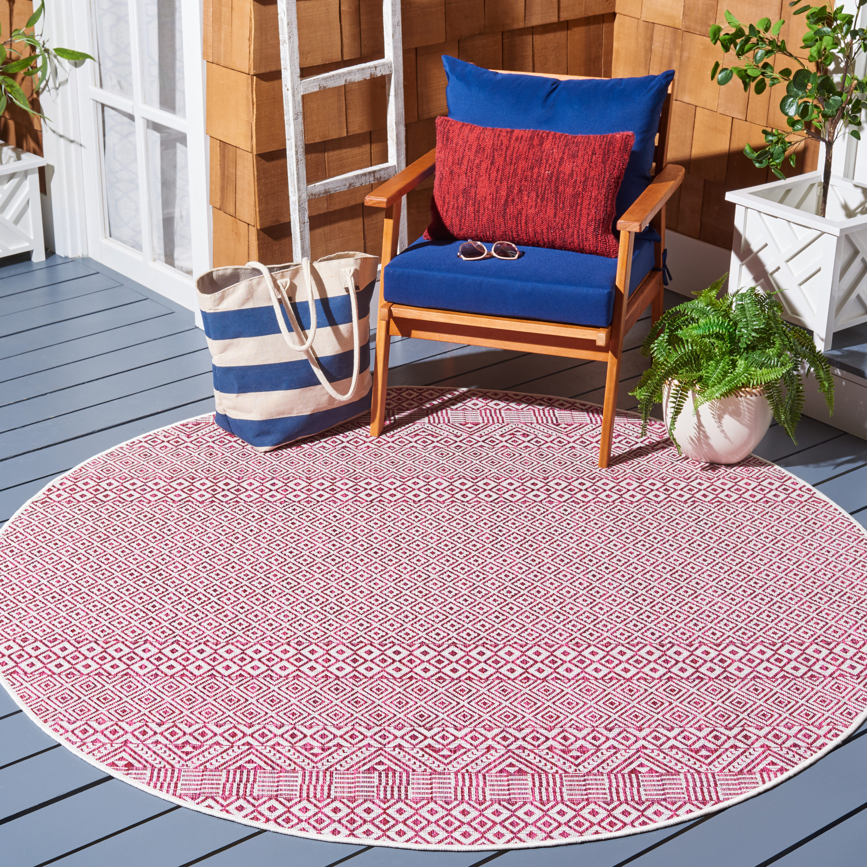 Safavieh CY8235-55912-7R Courtyard 7 x 7 (ft) Loomed Synthetic Ivory/Red Round Indoor/Outdoor Geometric Area rug