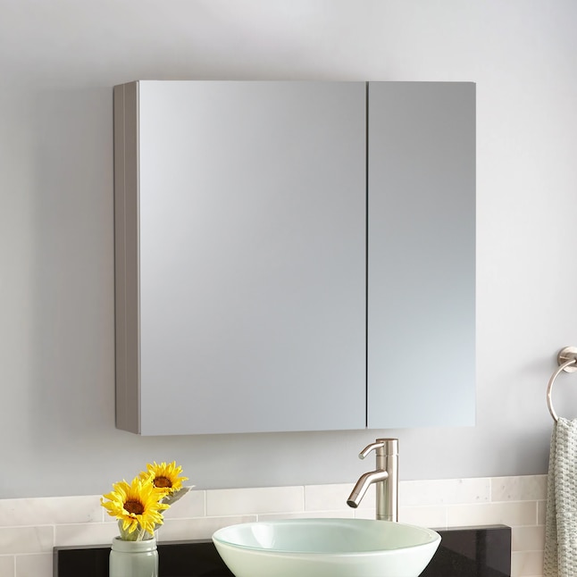 Wellfor Bathroom Medicine Cabinet 30 In X 26 Surface Mount Aluminum Mirrored Soft Close The Cabinets Department At Lowes Com