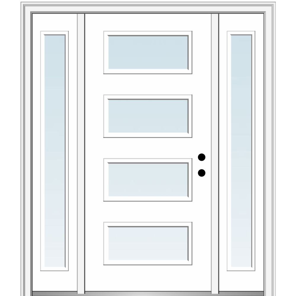 MMI DOOR ZZ345631L 64-in x 80-in x 4-9/16-in Fiberglass Pulse lite Left-hand inswing Brilliant White Painted Prehung Front Door with Sidelights with Brickmould Insulating core