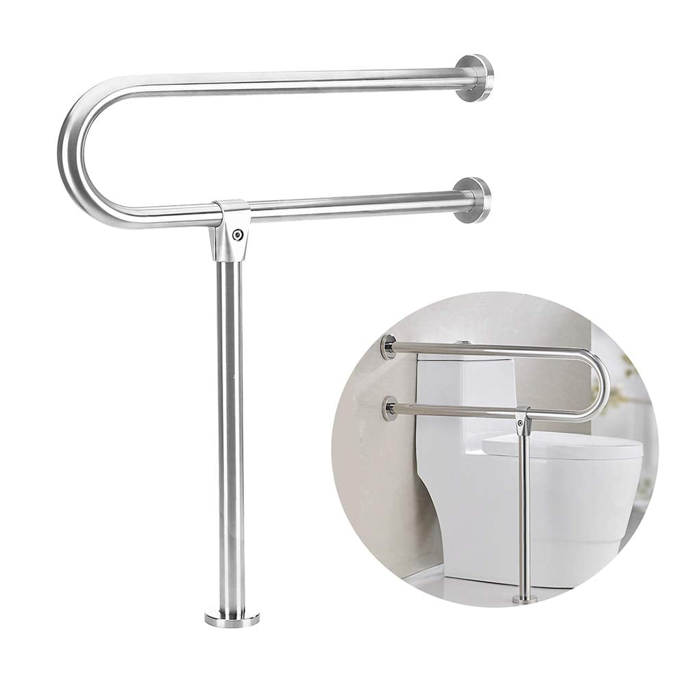 Adrinfly  30 Inch Bathroom Safety Grab Bar Wall to Floor Mounted Toilet Handrail Support for Seniors Elderly Disabled Bariatric Non Slip