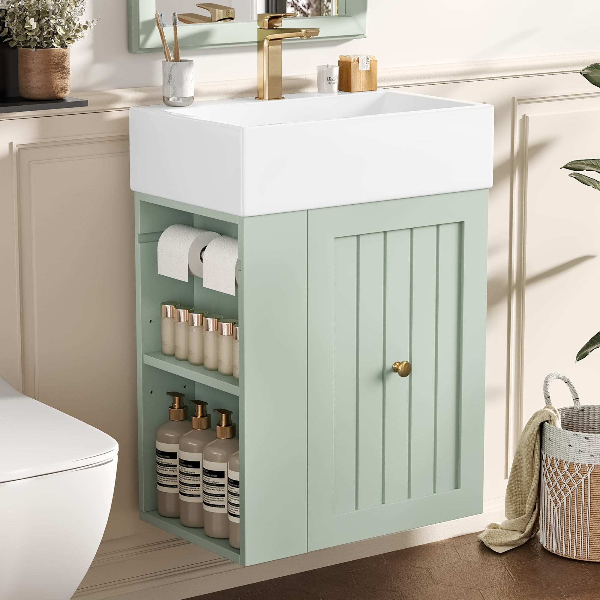 AAZJ Bathroom Vanities with Top 20-in Green Undermount Single Sink Bathroom Vanity with White Ceramic Top