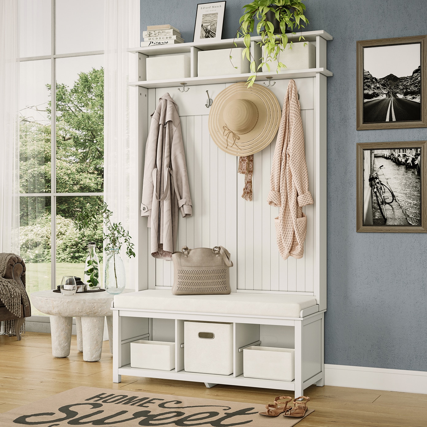 John Louis Home JLH-HTEB-W2 Casual 48-Inches White Wood Hall Tree