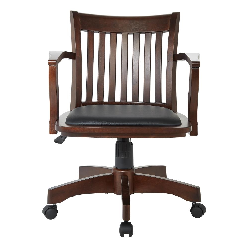 Espresso Wood Banker's Desk Chair with Black Vinyl Seat