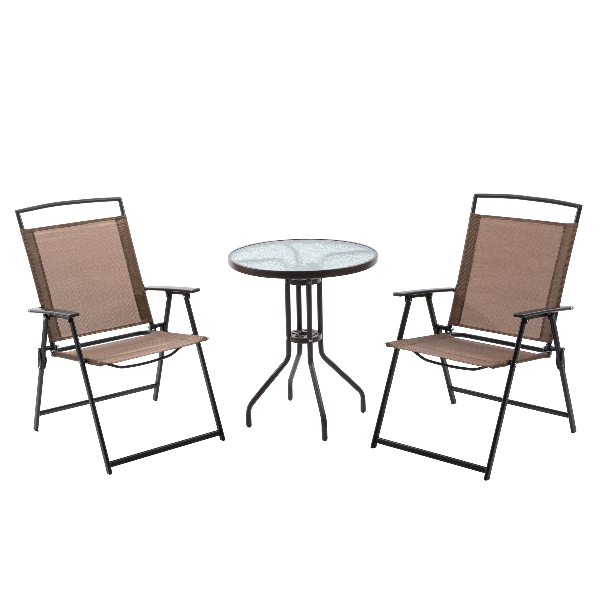 Crestlive Products CL-DC010BRN Patio Folding Chairs with Table 3 -Piece Patio Conversation Set with Brown Texteline