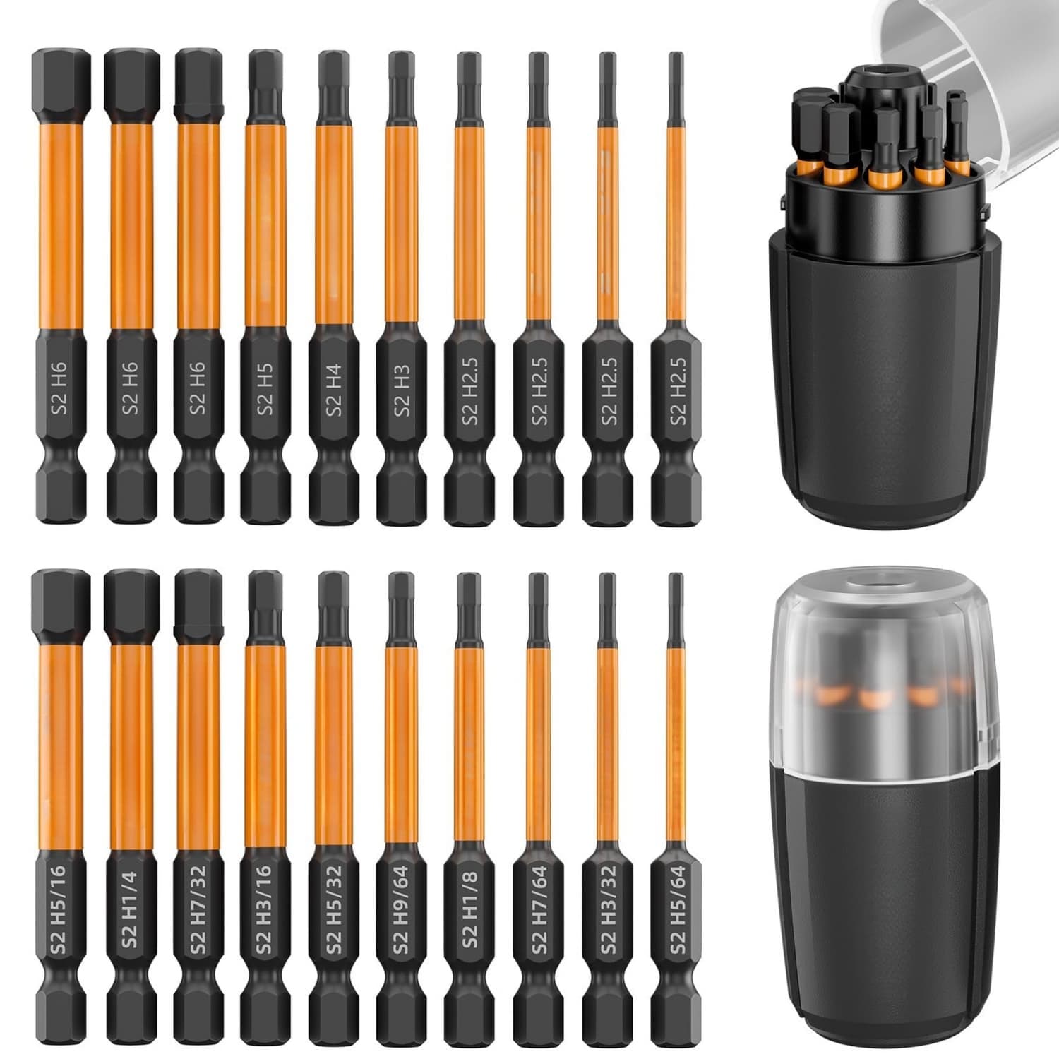 Angel Sar - 20 Pcs Allen Wrench Drill Bit Set S2 Steel Impact-ready Magnetic with SAE Metric Stor...