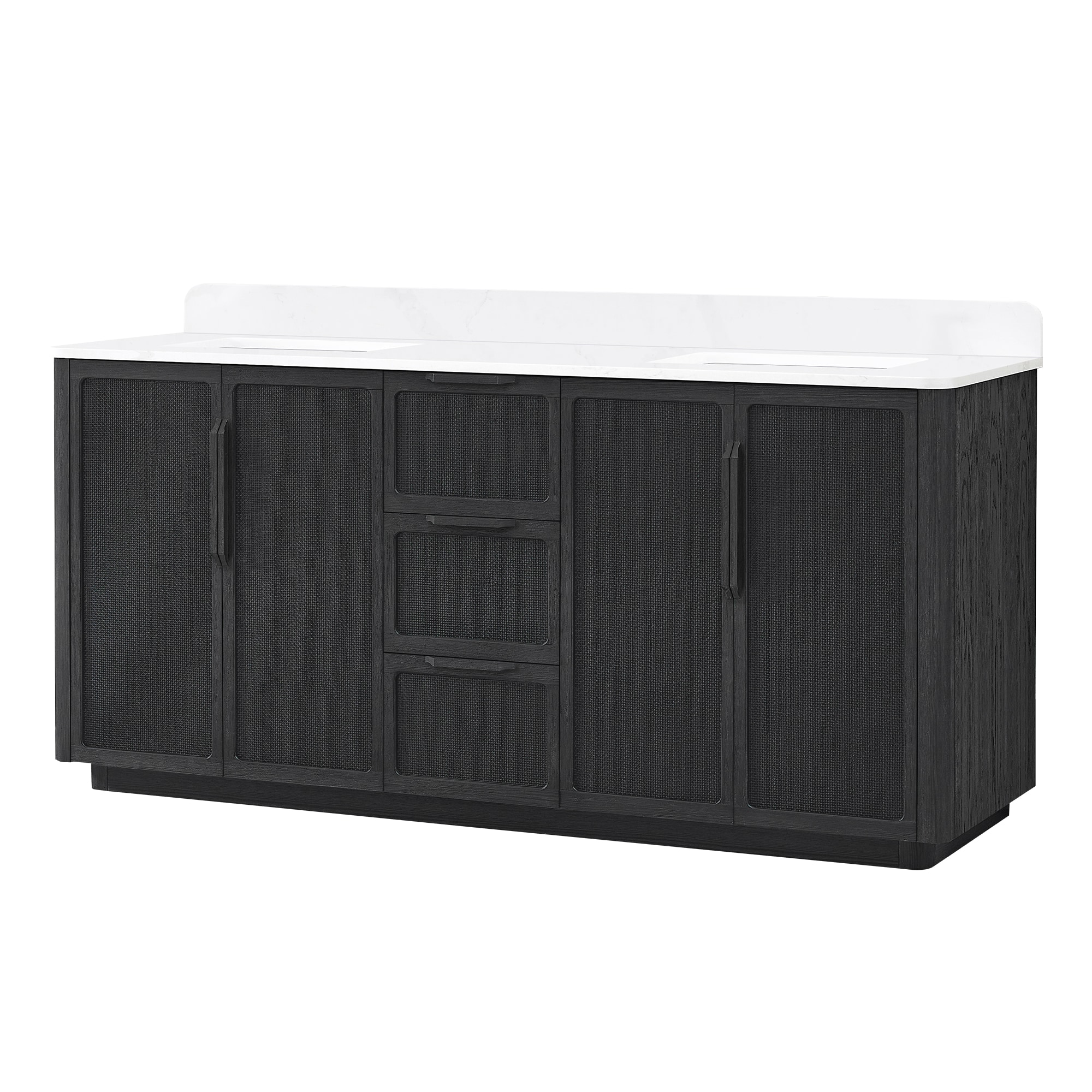 Vinnova 72-in Oak Classic Black Undermount Double Sink Bathroom Vanity with Calacatta White Quartz Top