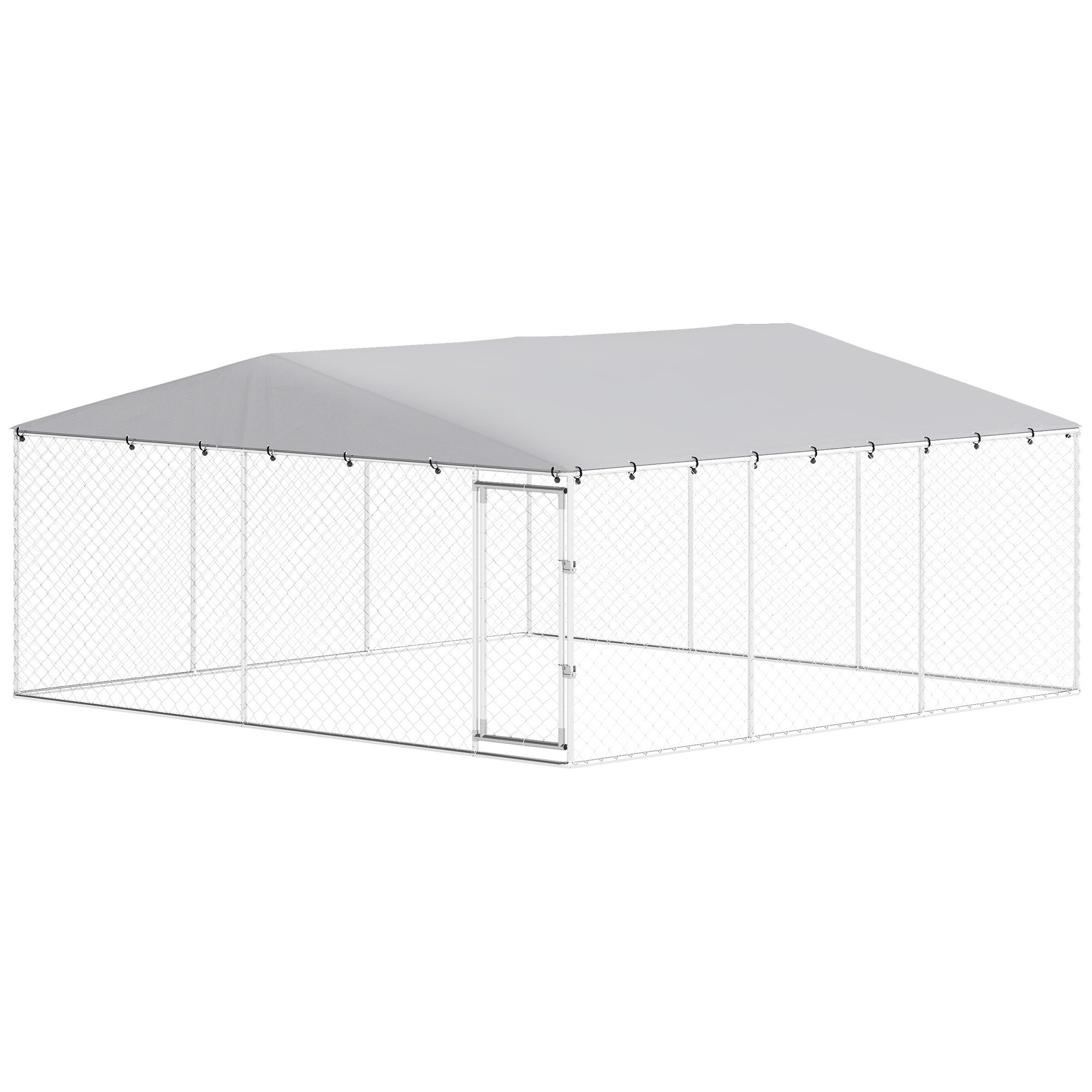JUSHUA 15ft x 15ft x 7ft Dog Kennel Outdoor for Small Medium Large Dogs with Waterproof Roof Silver