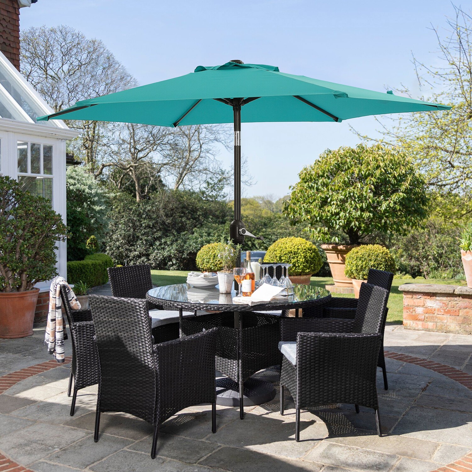 rattan patio set with parasol