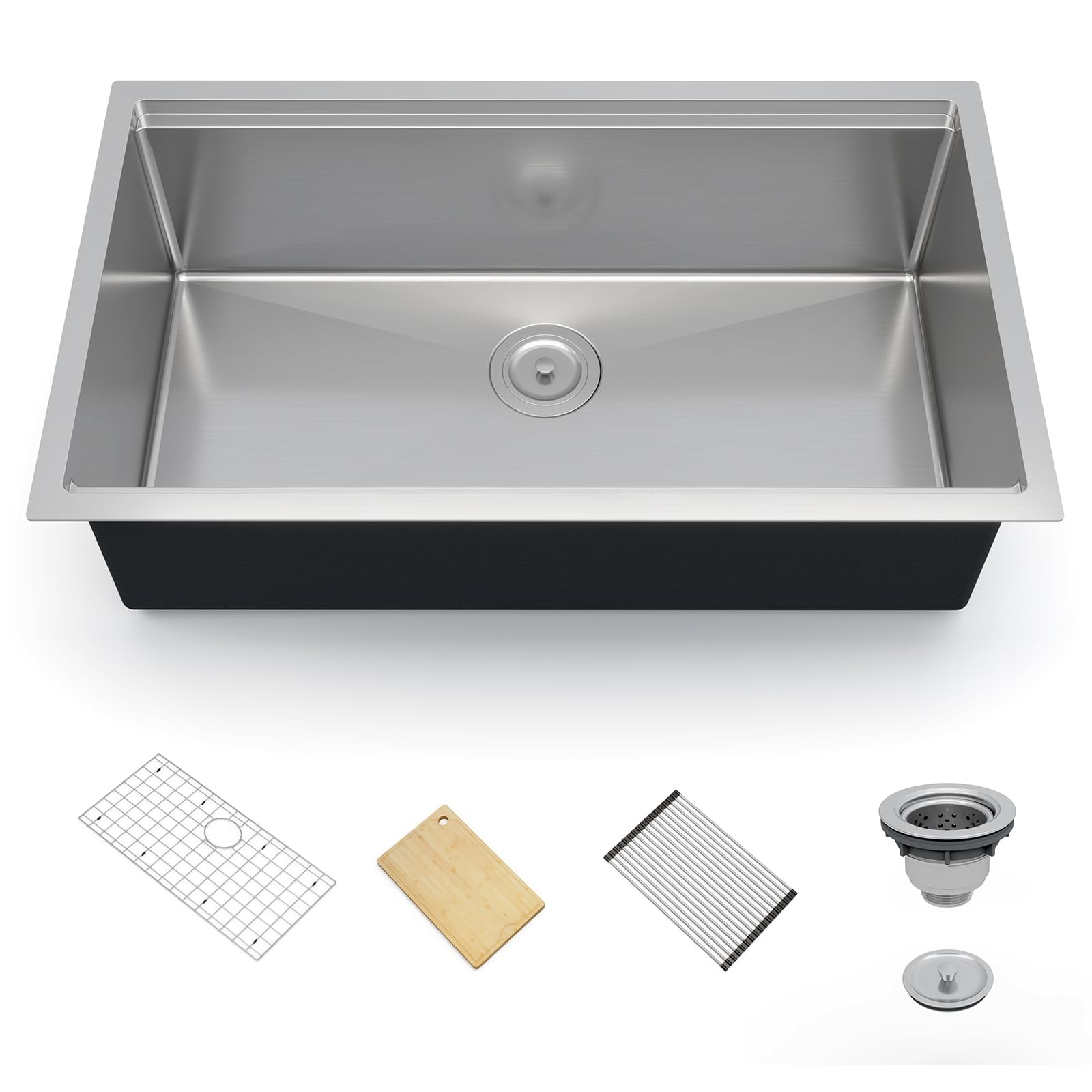 Garvee Kitchen Sink 33x18x10 inch Single Bowl Undermount Brushed Stainless Steel Sink 2.0mm Rim 1.0mm Bowl with Bottom Grid and Drain Kit