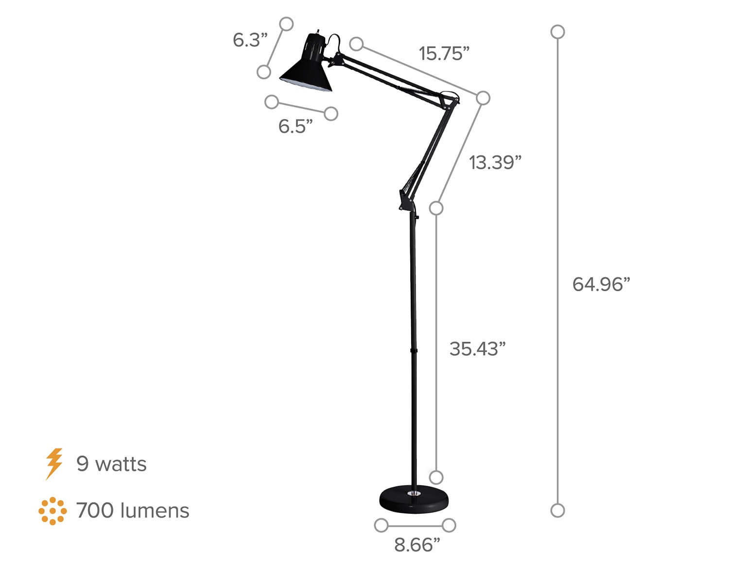 65" Black Metal Adjustable LED Floor Lamp