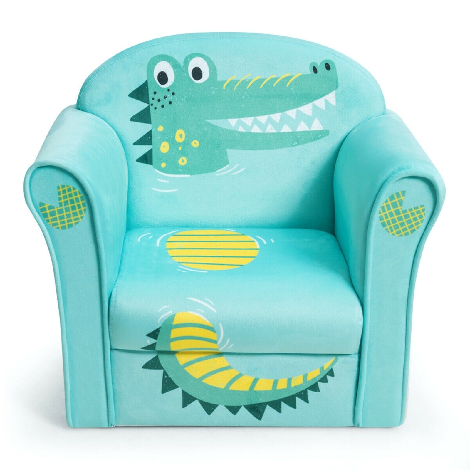 SUGIFT Kids Crocodile Armchair Upholstered Toddler Couch with Velvet Cover - Eucalyptus Frame Sofa for Ages 1-5 #ZMLW014SUGHY1299