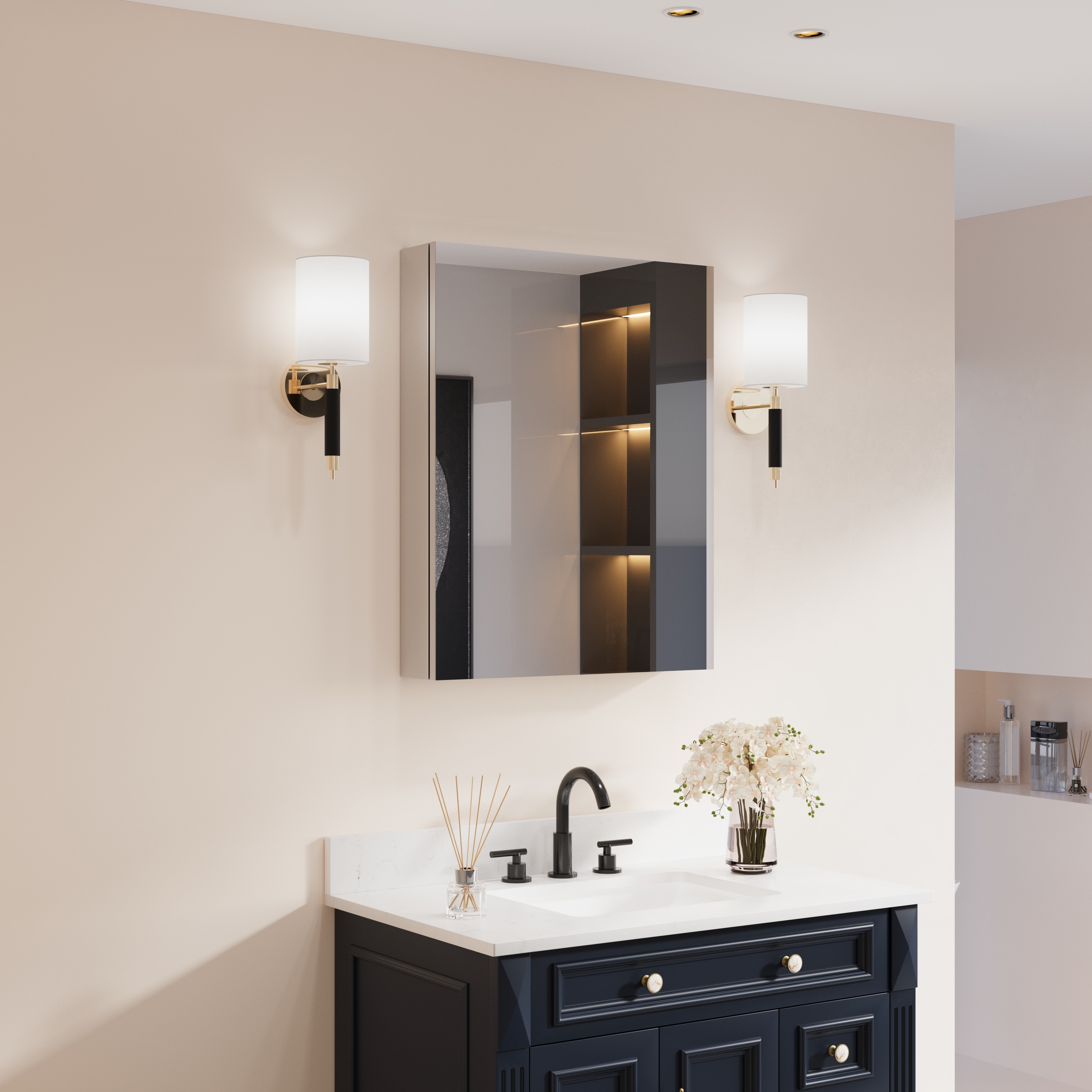 Forclover MRW-JG2430LR 24-in x 30-in Surface/Recessed Mount Chrome Aluminum Mirrored Rectangle Soft Close Medicine Cabinet