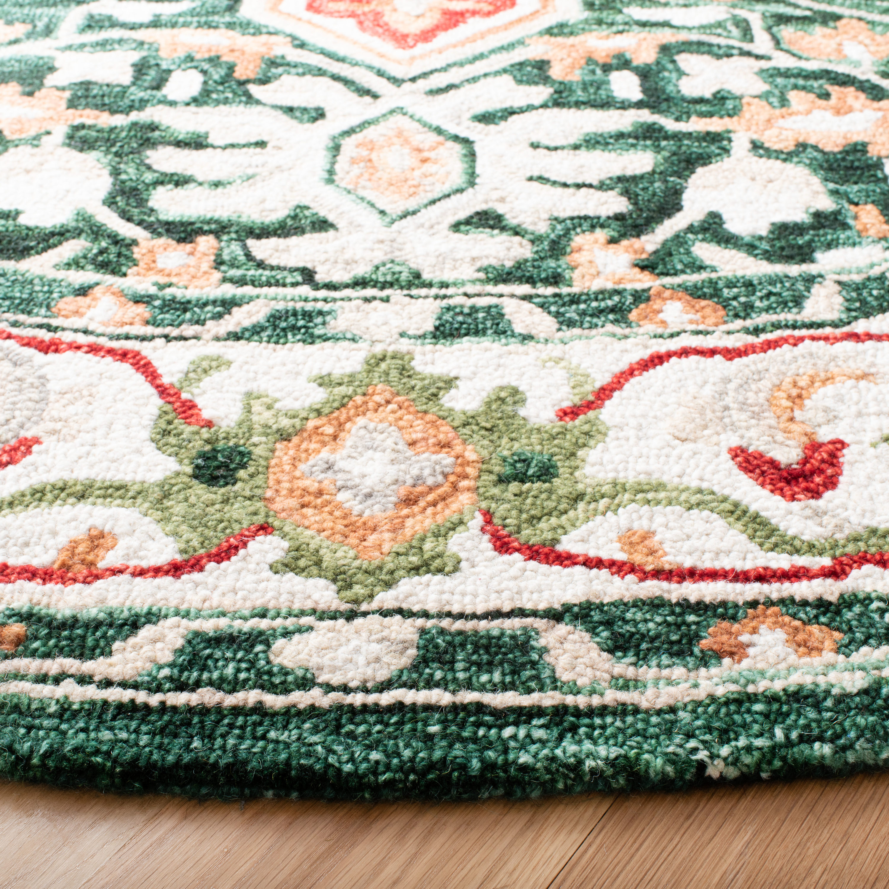 Handmade Red Geometric Wool Round Rug 7' Diameter