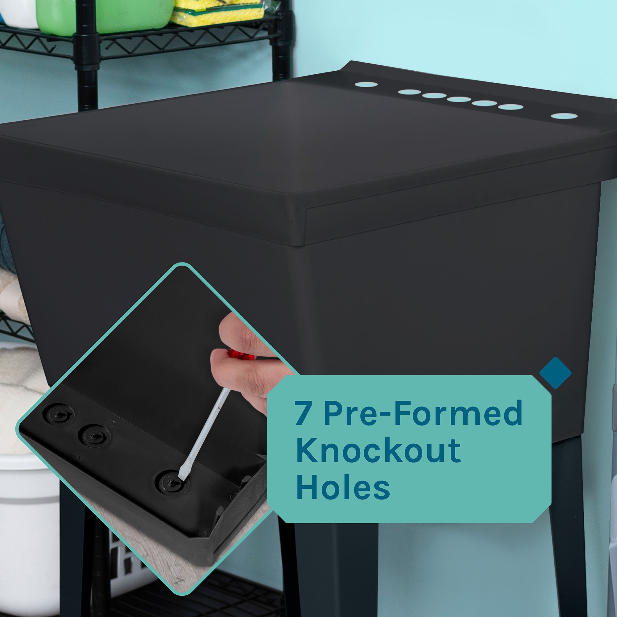 Black Freestanding Polypropylene Utility Sink with Metal Legs