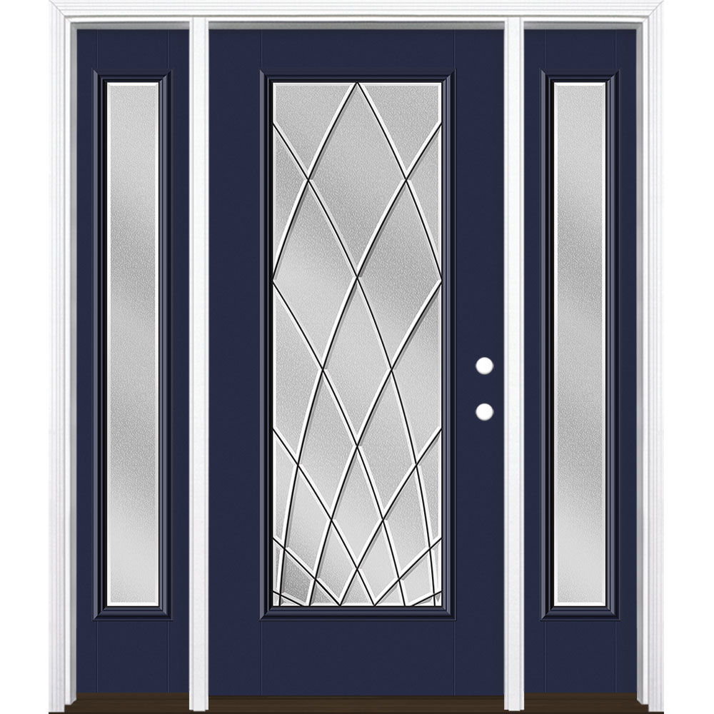 Masonite 3423657 Ventata 60-in x 80-in x 4-9/16-in Fiberglass Full lite Left-hand inswing Eclipse Painted Prehung Single door with sidelights Front Door with Brickmould Insulating core Decorative glass