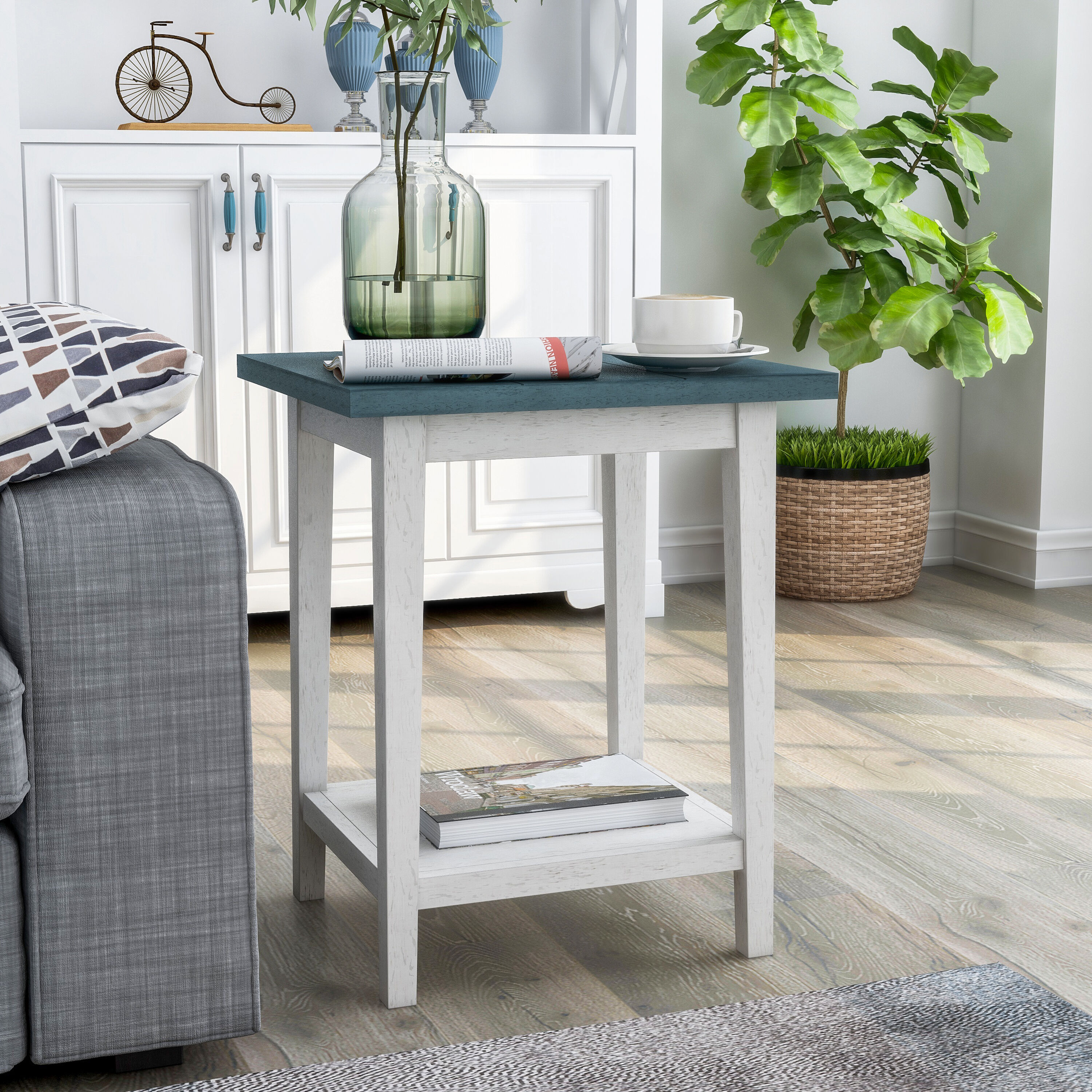 Furniture of America IDF-AC361BL Mosswood 19.63-Inches W x 24-Inches H Antique Blue Wood Rectangular Casual End Table with Storage Assembly Required