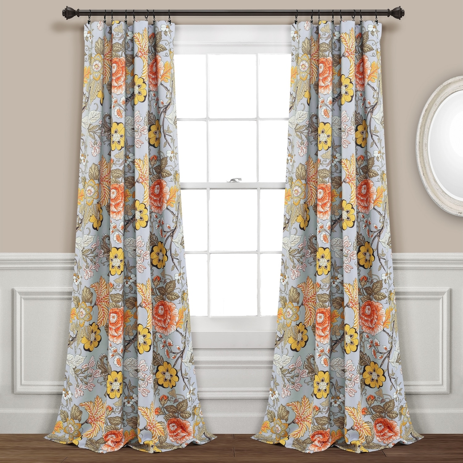 Lush Decor 16T005375 95-Inches Light Gray Floral Room darkening Rod pocket Curtain panel pair