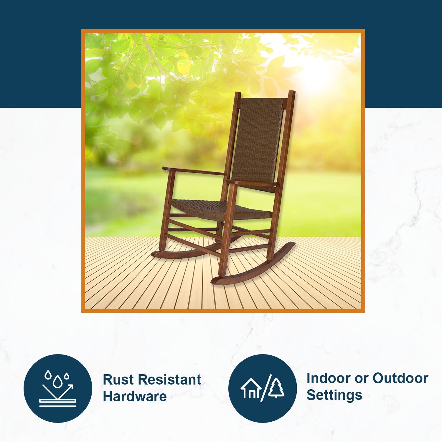Classic Oak Wood Rocking Chair with Woven Seat in Brown