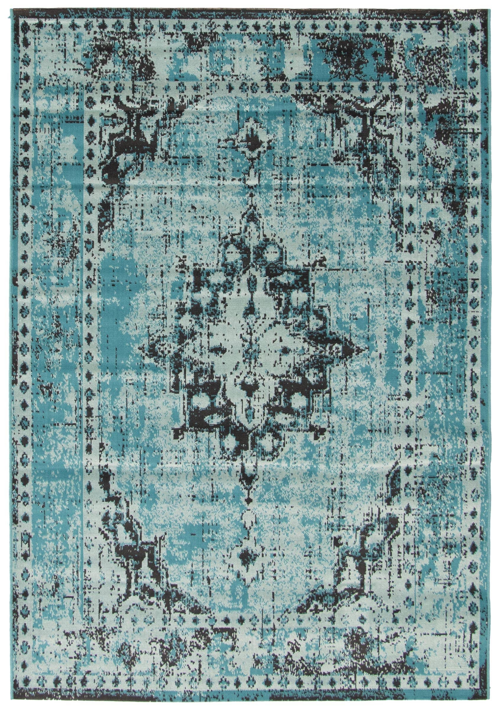 ECARPETGALLERY 351119 Isabella 4 x 6 (ft) Polypropylene Aqua Rectangular Indoor Distressed/Overdyed Area rug