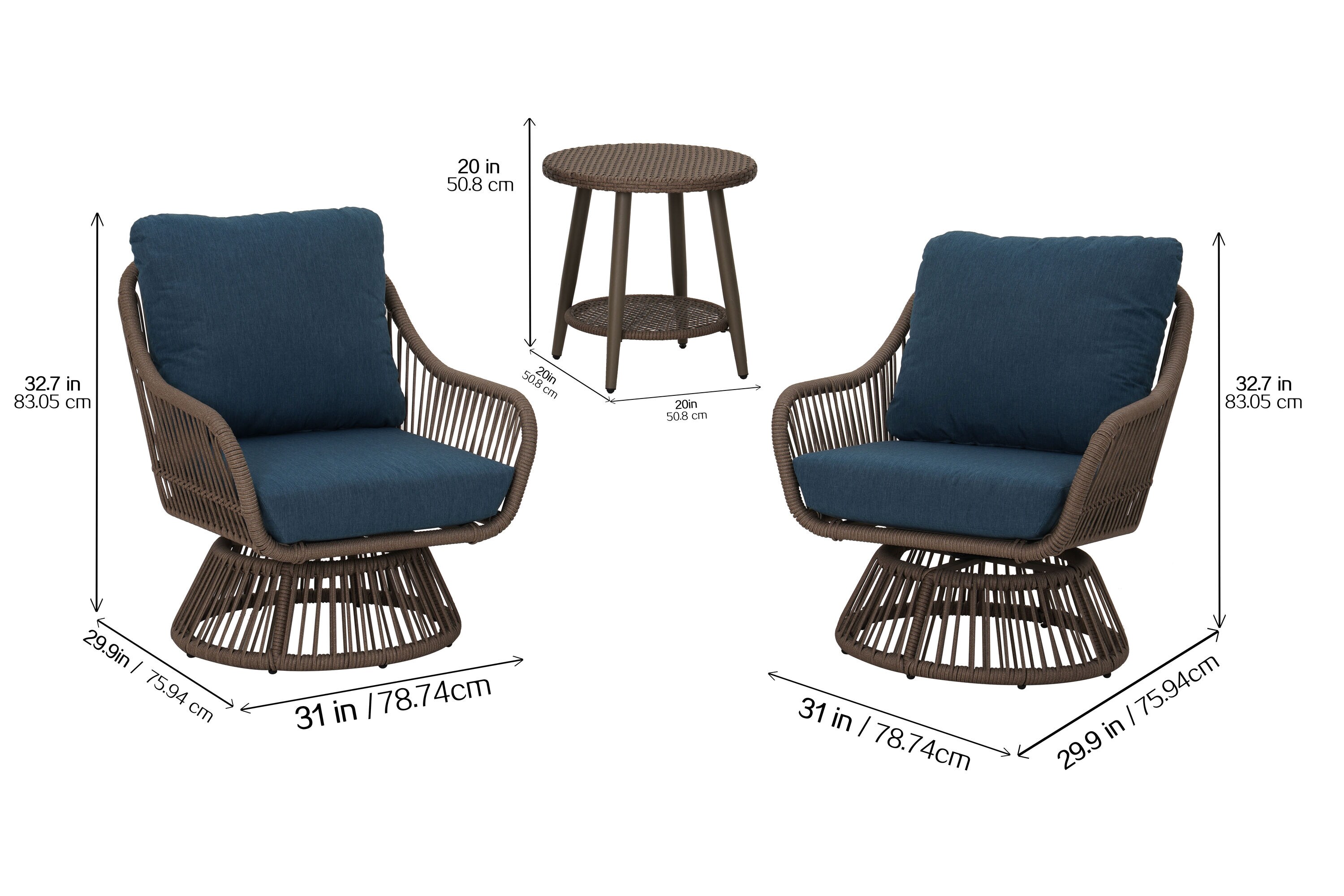 Origin 21 Killian 3-Piece Wicker Patio Conversation Set With Blue ...